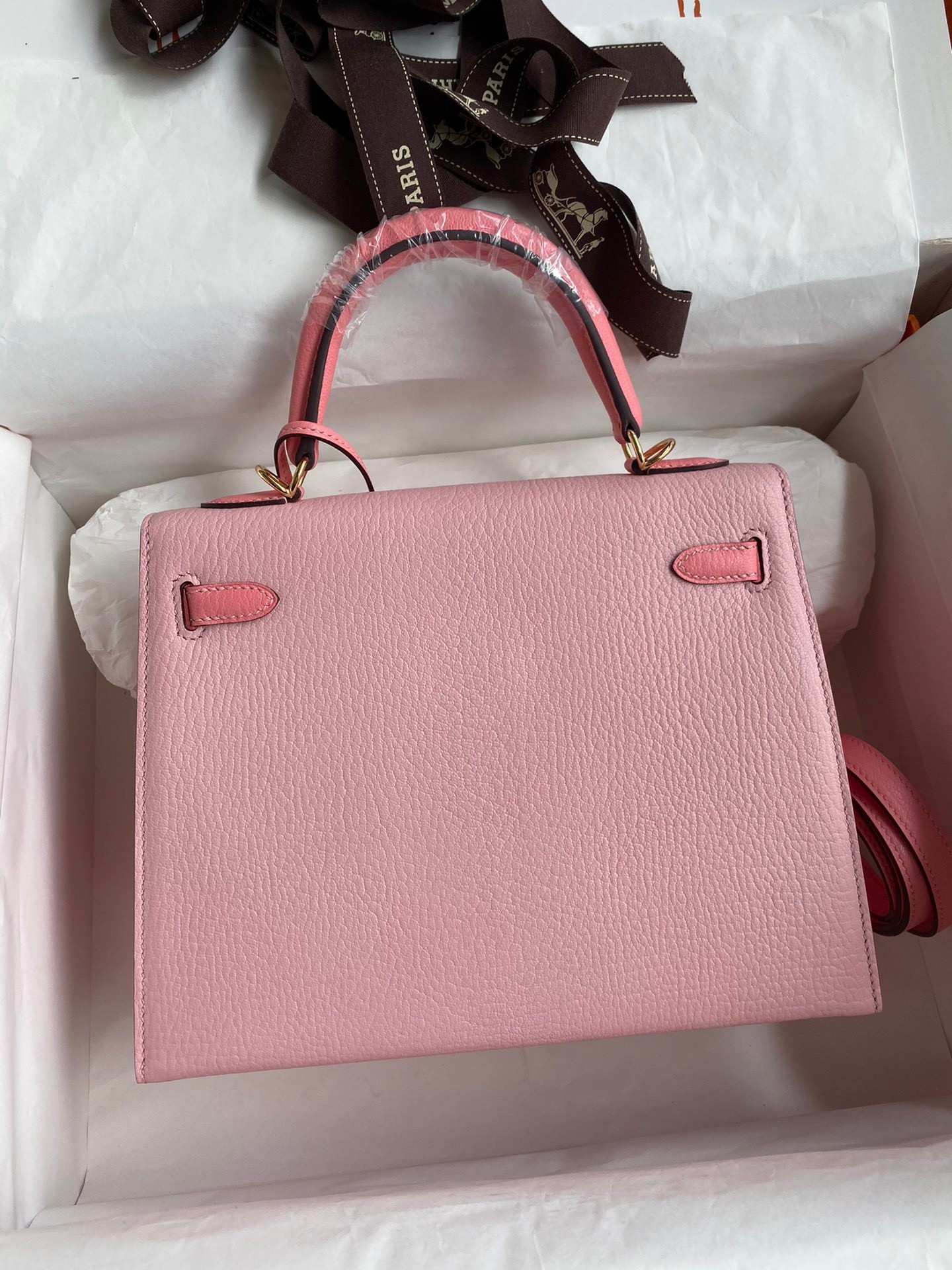 H**mes kelly sellier 25 bicolor bag in rose confetti and lipstick mysore goatskin