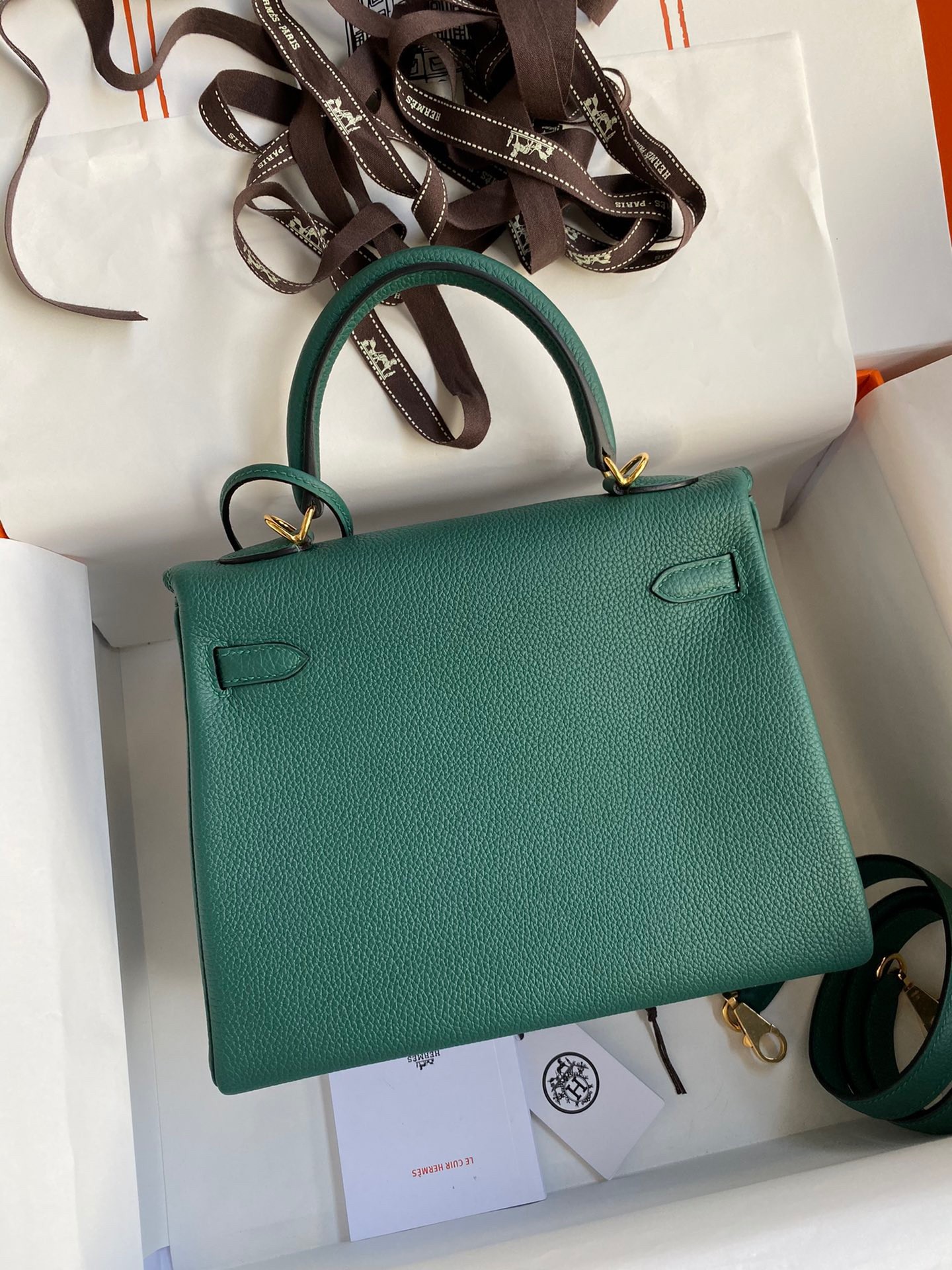 H**mes kelly retourne 25 handmade bag in blue paon clemence leather