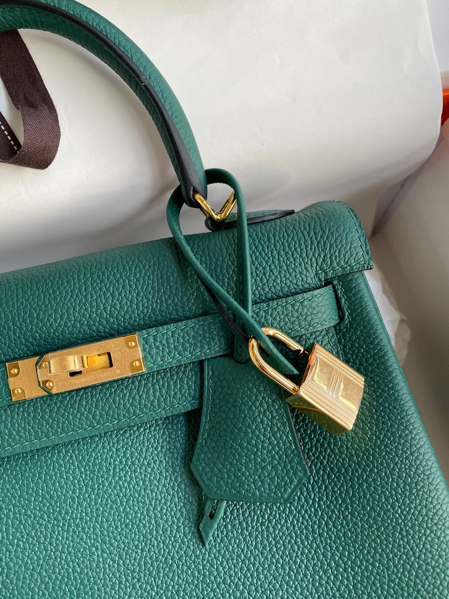 H**mes kelly retourne 25 handmade bag in blue paon clemence leather