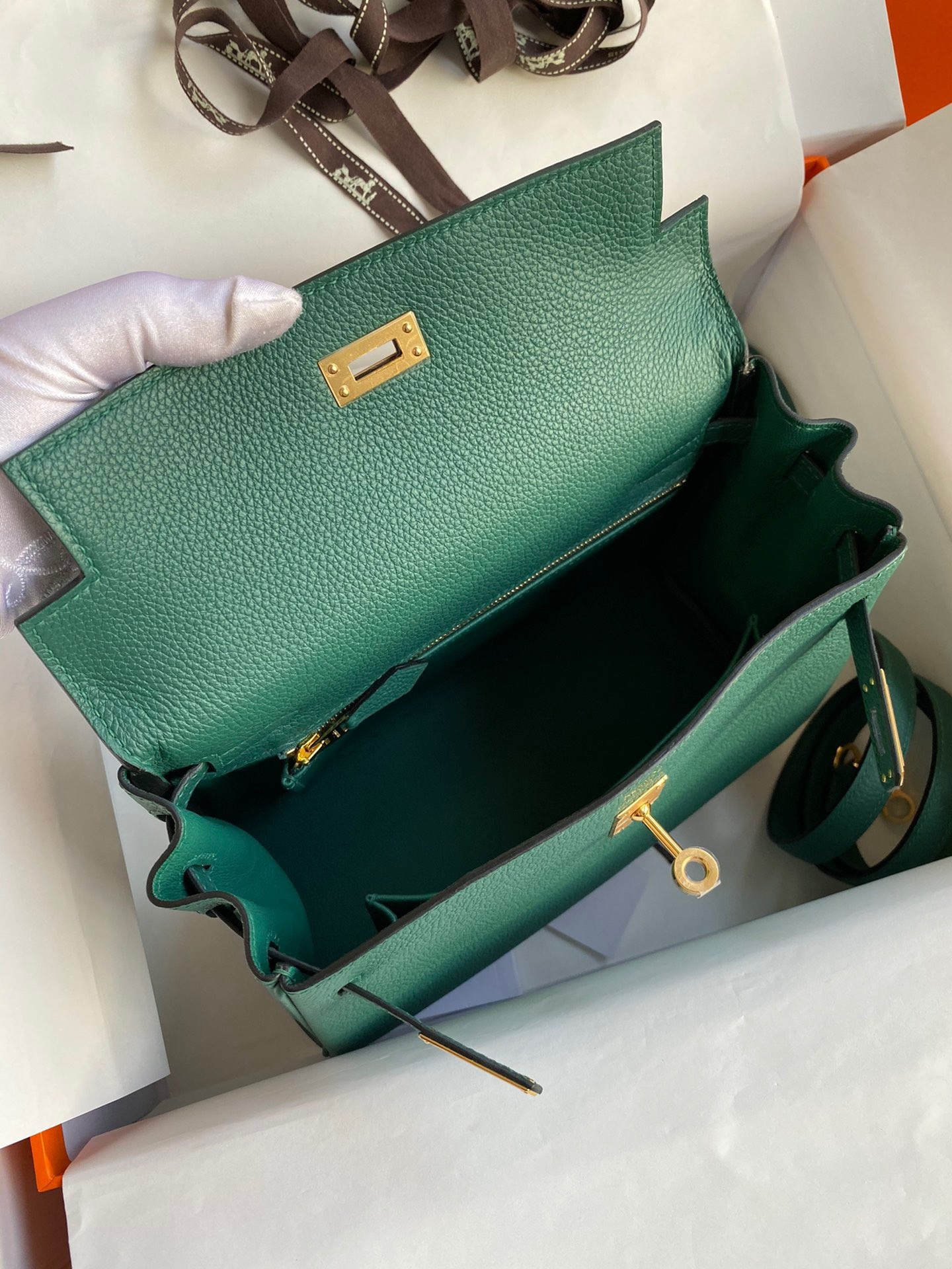 H**mes kelly retourne 25 handmade bag in blue paon clemence leather