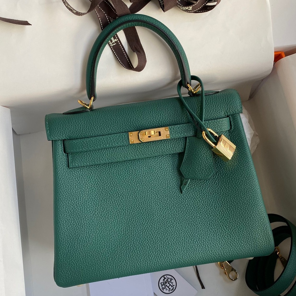 H**mes kelly retourne 25 handmade bag in blue paon clemence leather