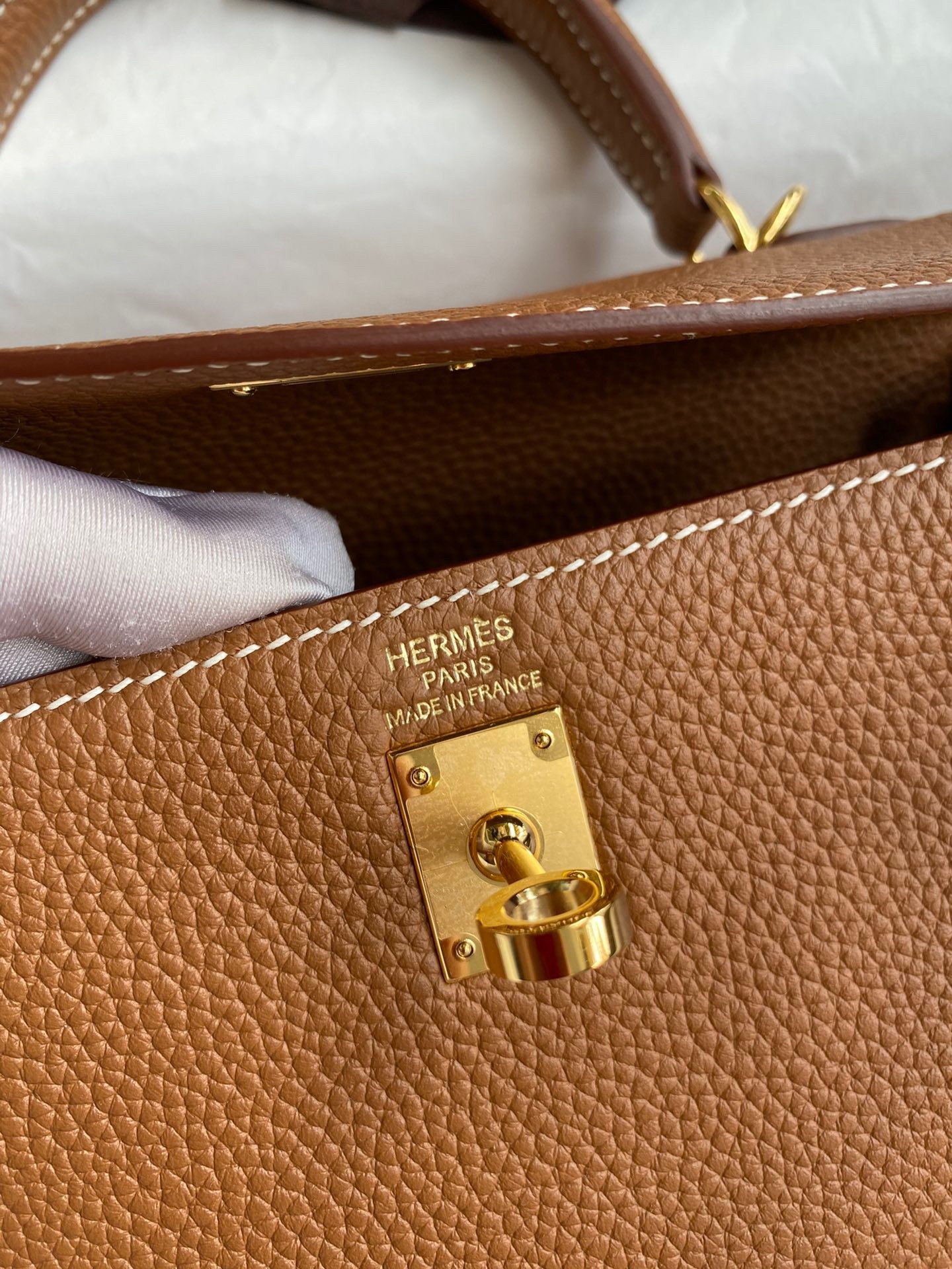 H**mes kelly retourne 25 handmade bag in gold clemence leather