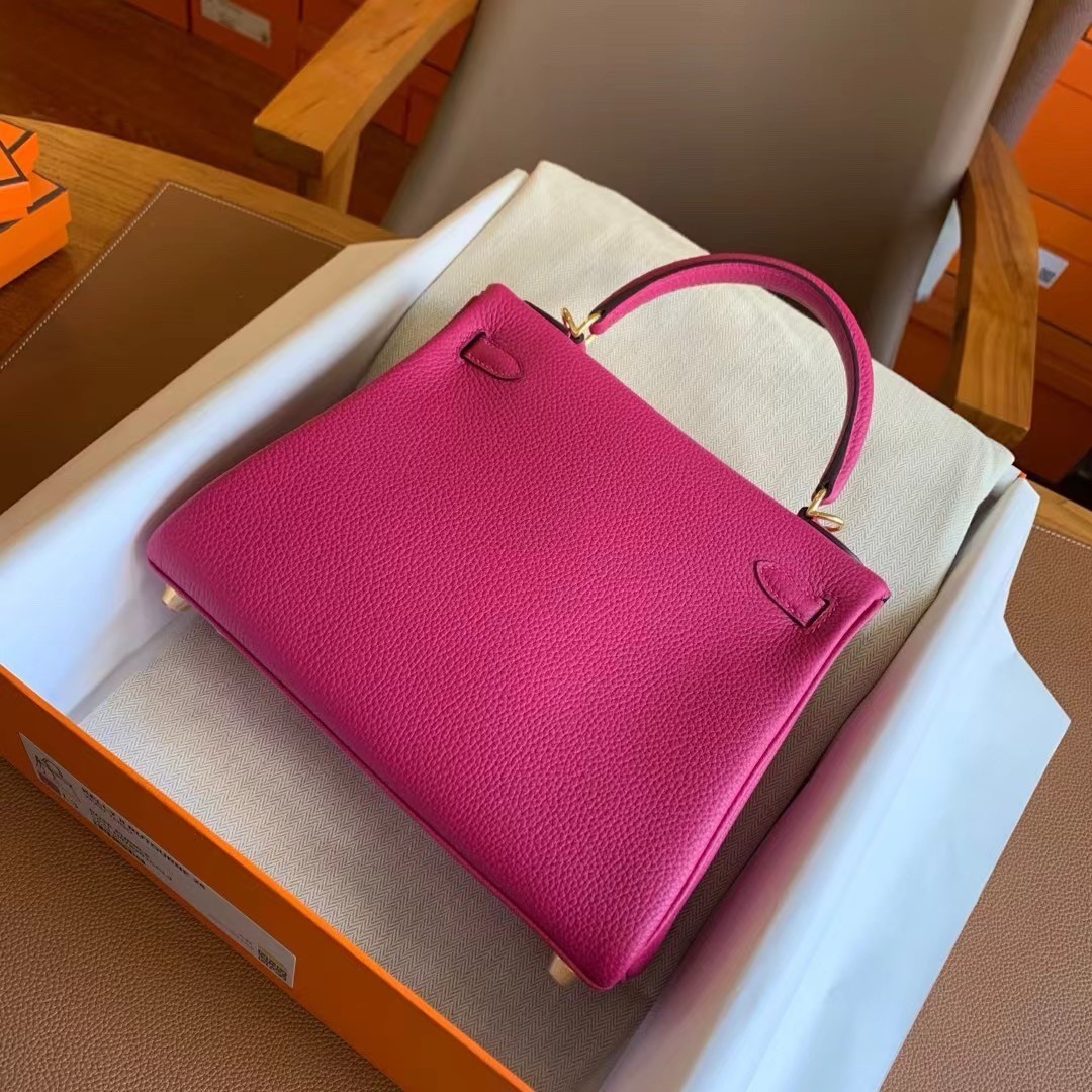 H**mes kelly retourne 25 handmade bag in rose purple clemence leather