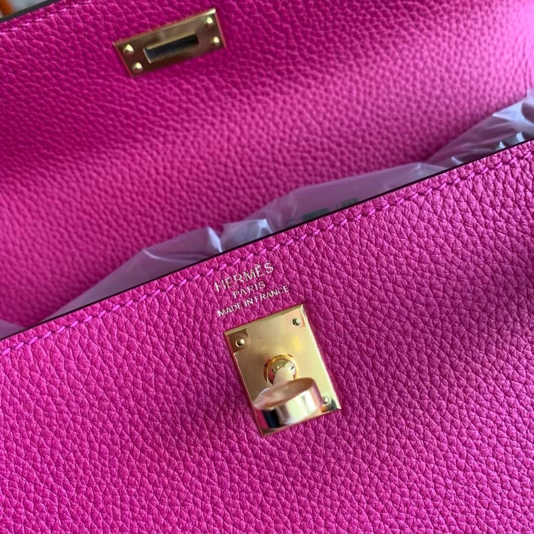 H**mes kelly retourne 25 handmade bag in rose purple clemence leather
