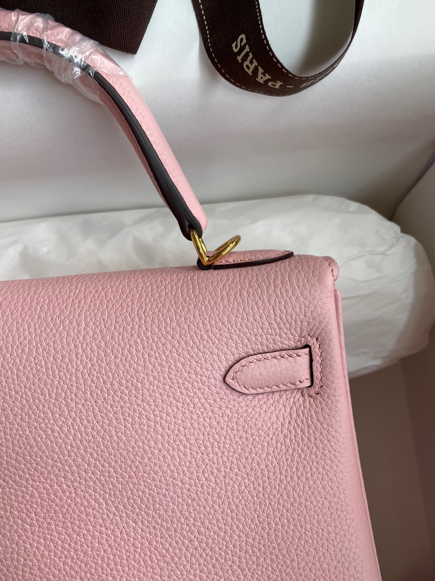 H**mes kelly retourne 25 handmade bag in rose sakura clemence leather