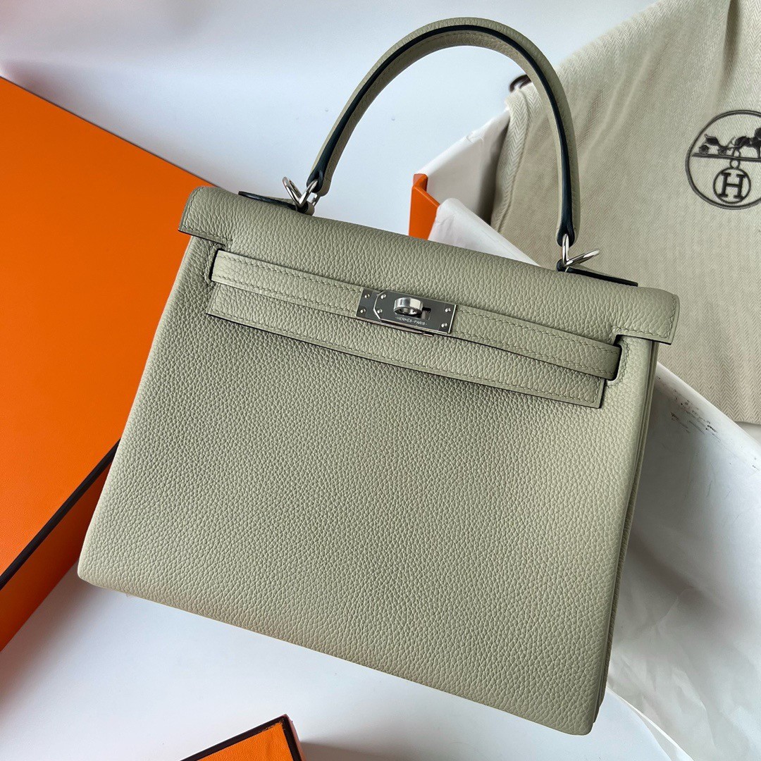 H**mes kelly retourne 25 handmade bag in sauge clemence leather