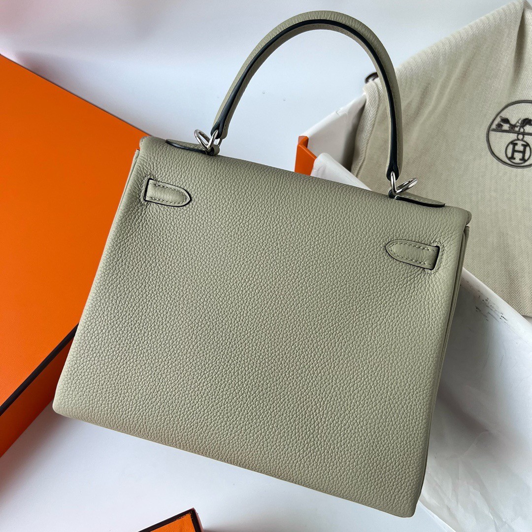 H**mes kelly retourne 25 handmade bag in sauge clemence leather
