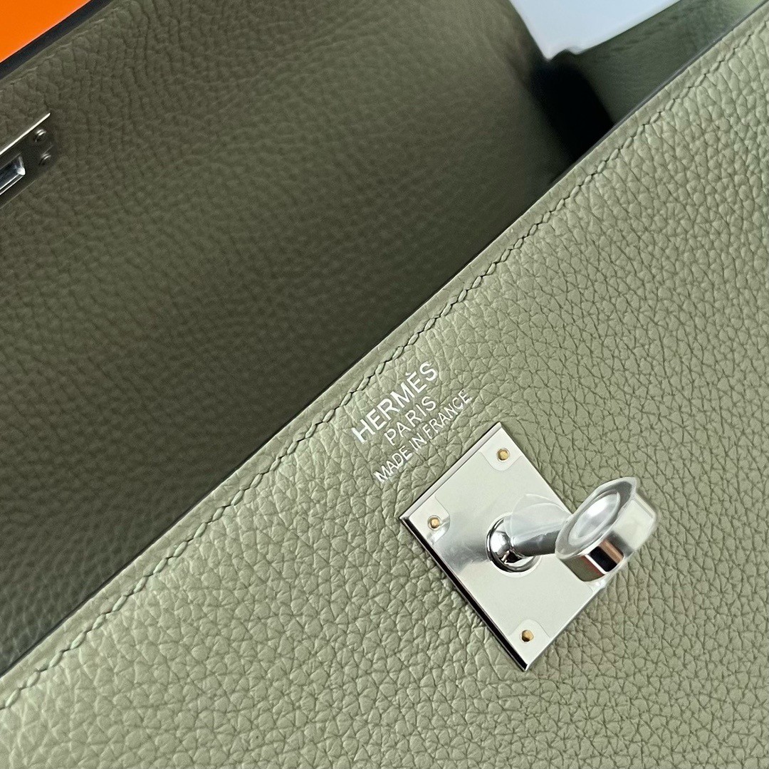 H**mes kelly retourne 25 handmade bag in sauge clemence leather