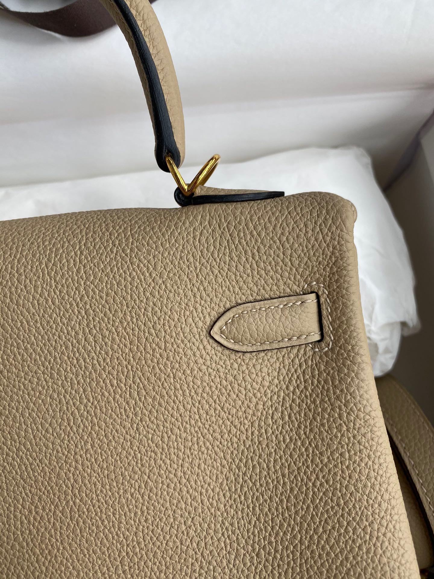 H**mes kelly retourne 25 handmade bag in trench clemence leather
