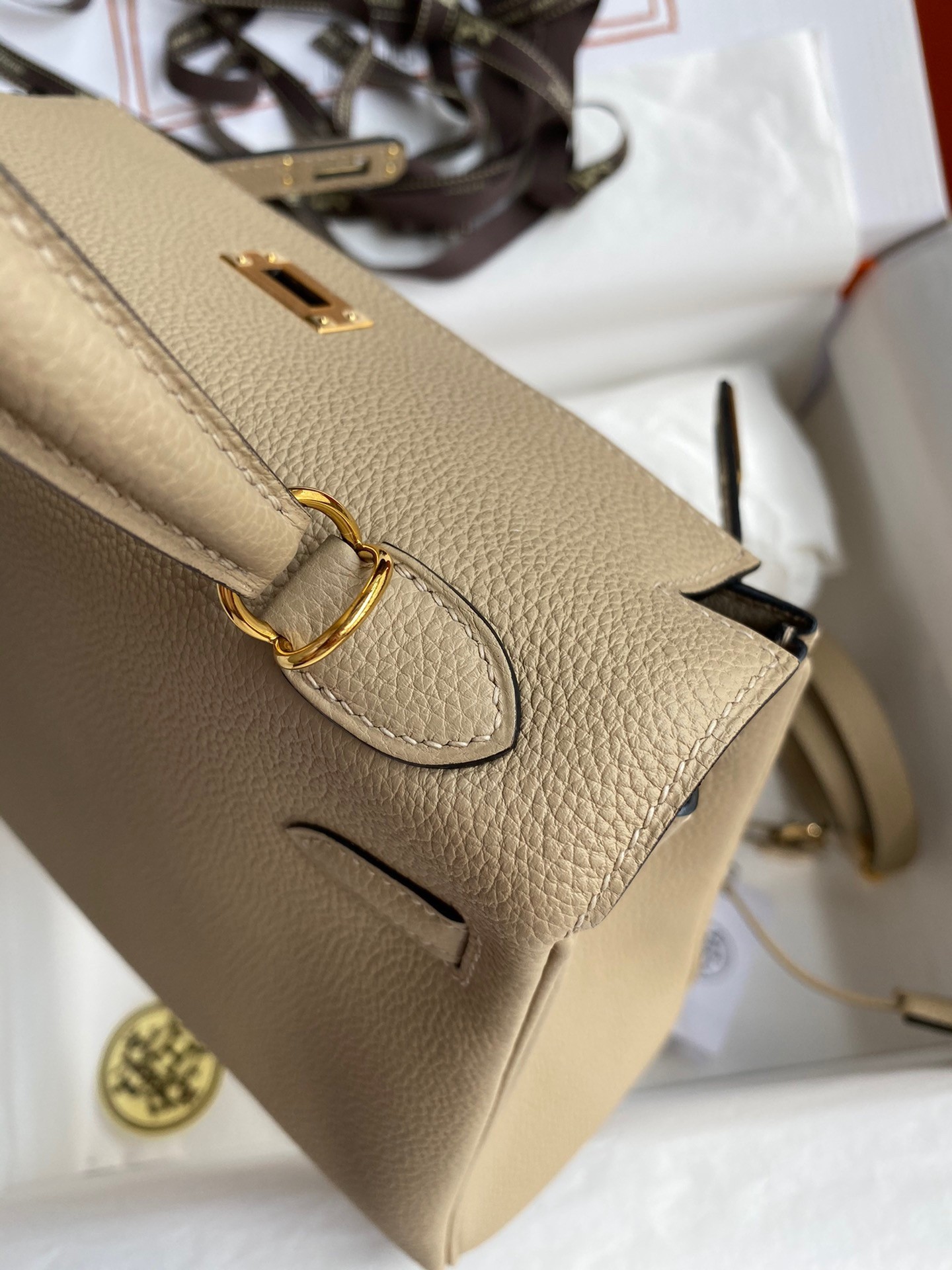 H**mes kelly retourne 25 handmade bag in trench clemence leather
