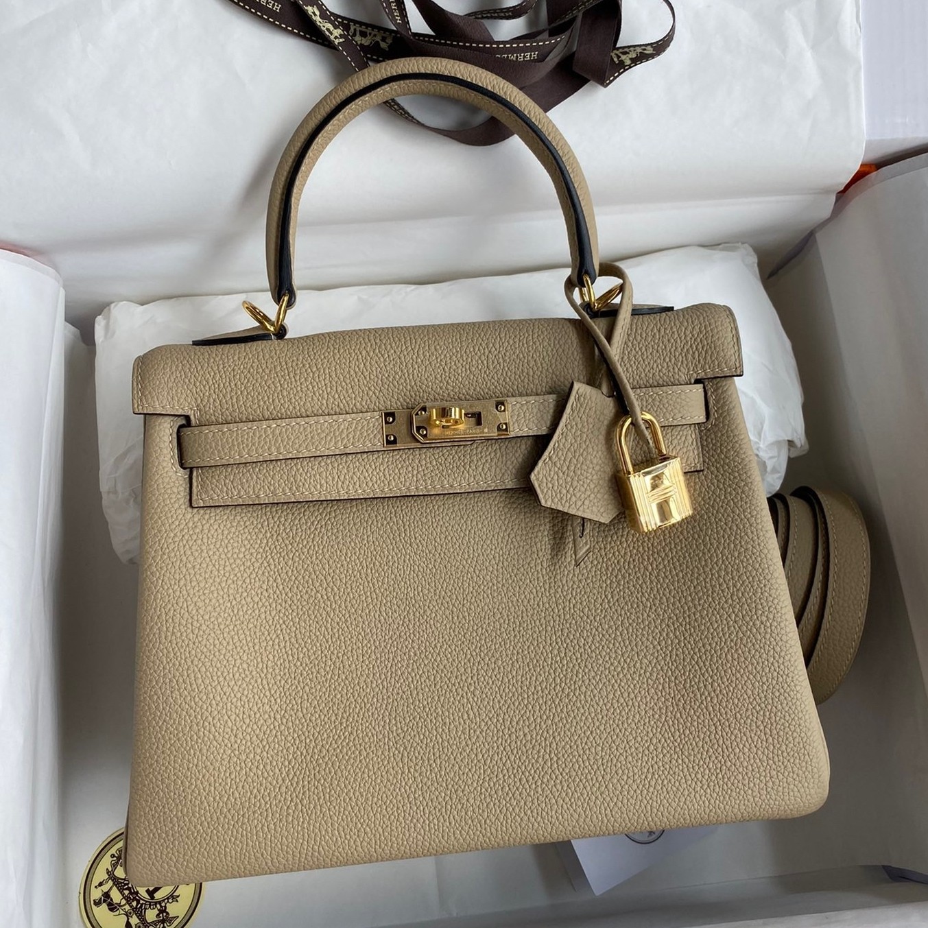 H**mes kelly retourne 25 handmade bag in trench clemence leather