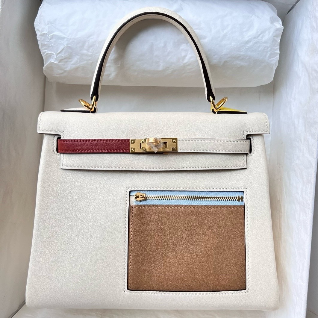 H**mes kelly colormatic 25 handmade bag in nata swifit leather