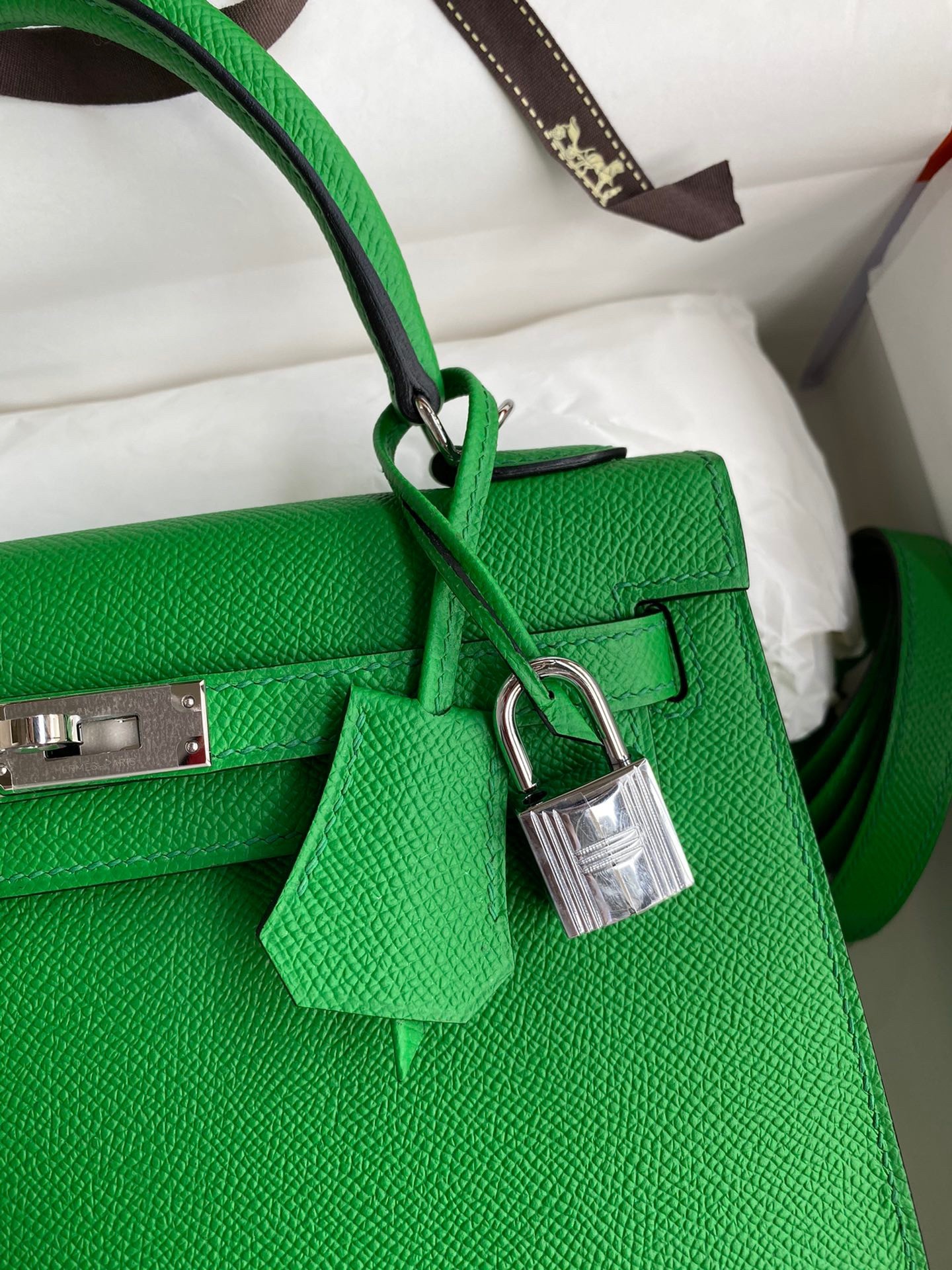 H**mes kelly sellier 25 handmade bag in bambou epsom calfskin
