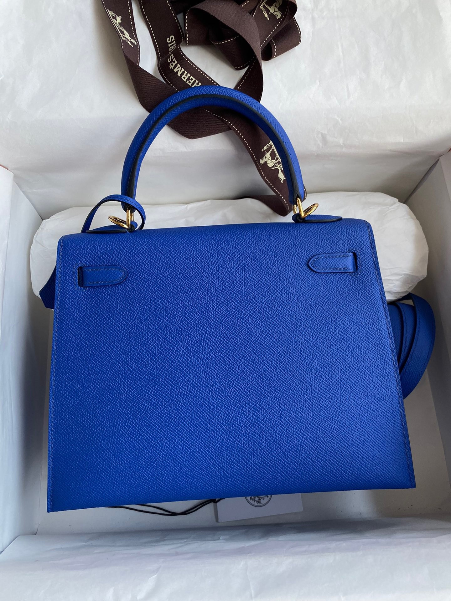H**mes kelly sellier 25 handmade bag in blue france epsom calfskin