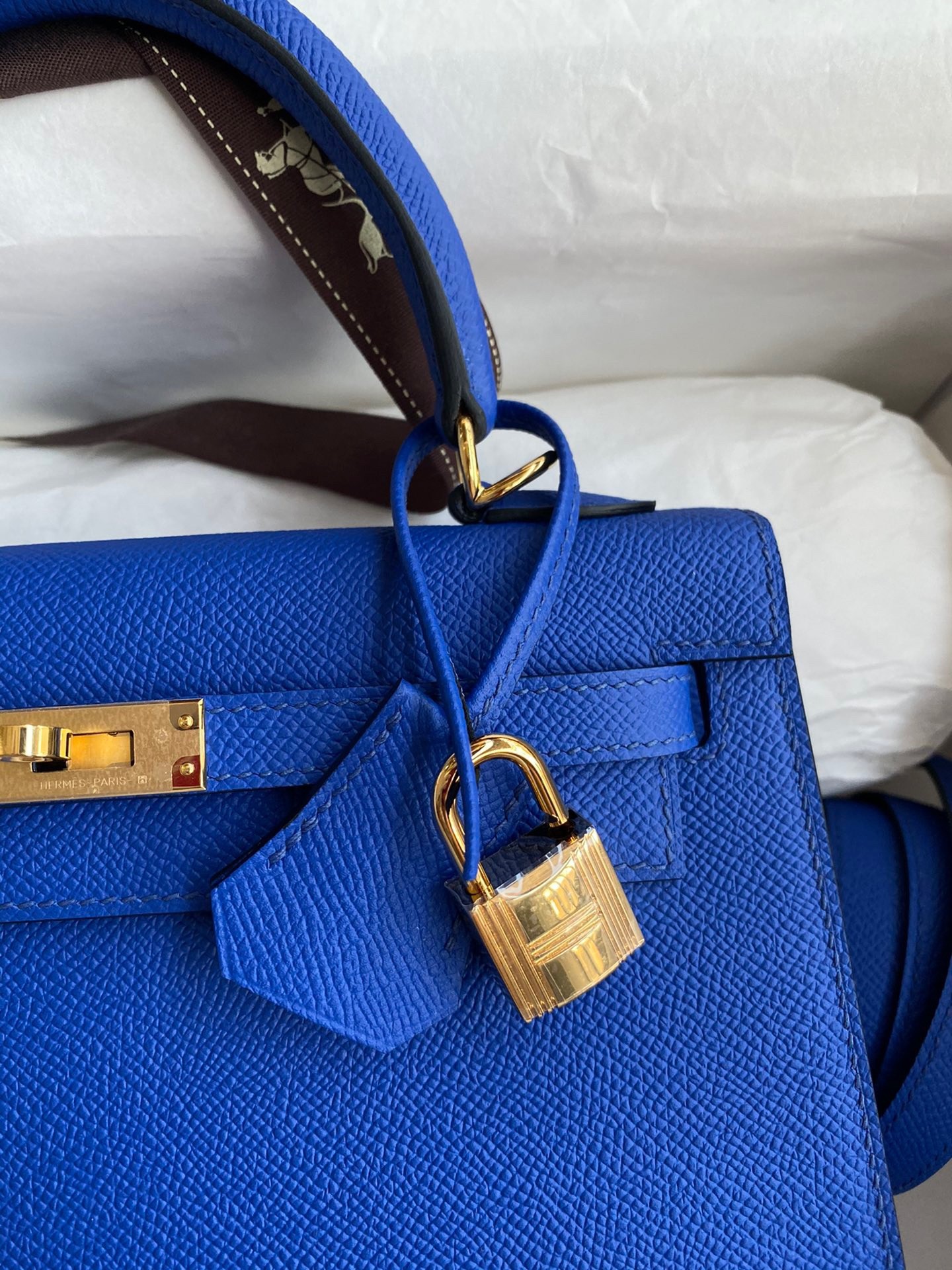 H**mes kelly sellier 25 handmade bag in blue france epsom calfskin