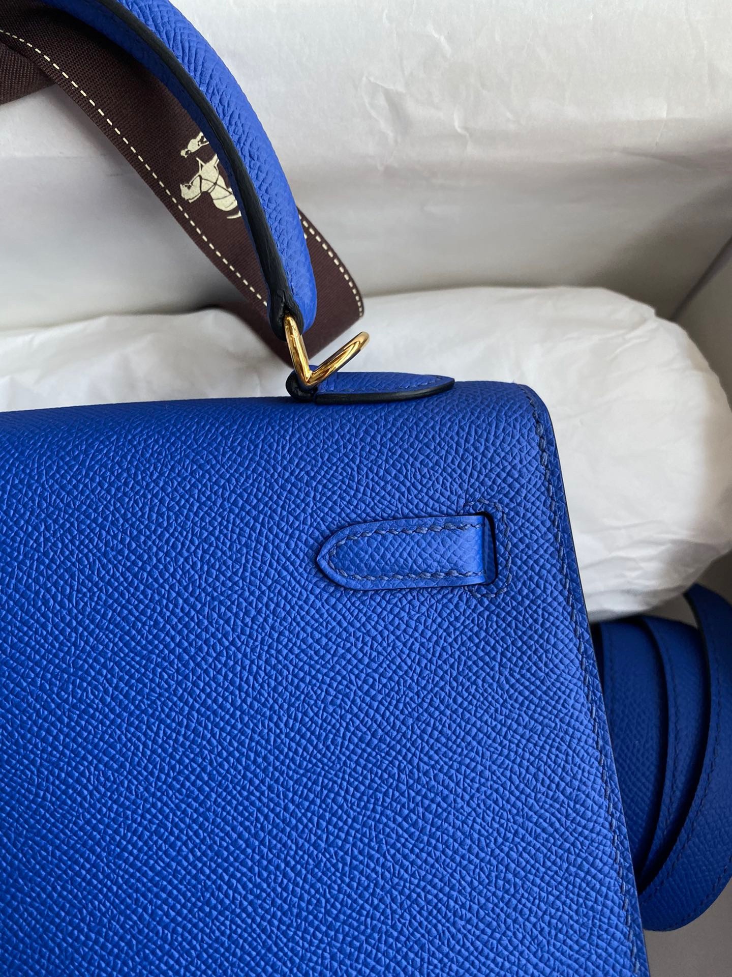 H**mes kelly sellier 25 handmade bag in blue france epsom calfskin