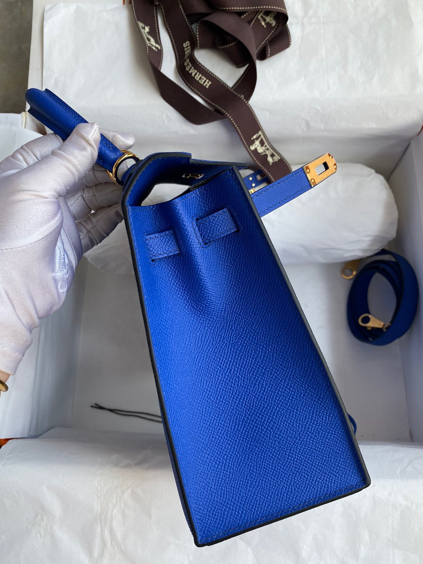 H**mes kelly sellier 25 handmade bag in blue france epsom calfskin