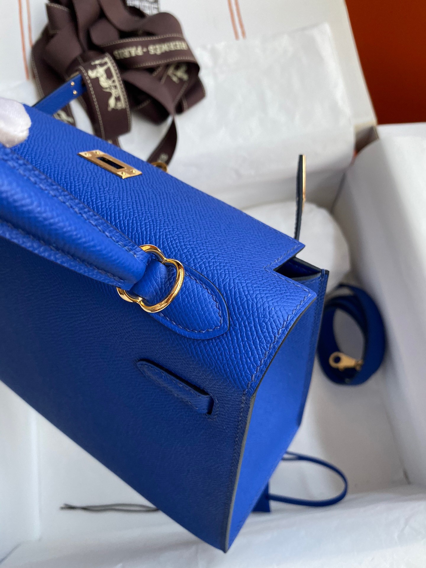 H**mes kelly sellier 25 handmade bag in blue france epsom calfskin