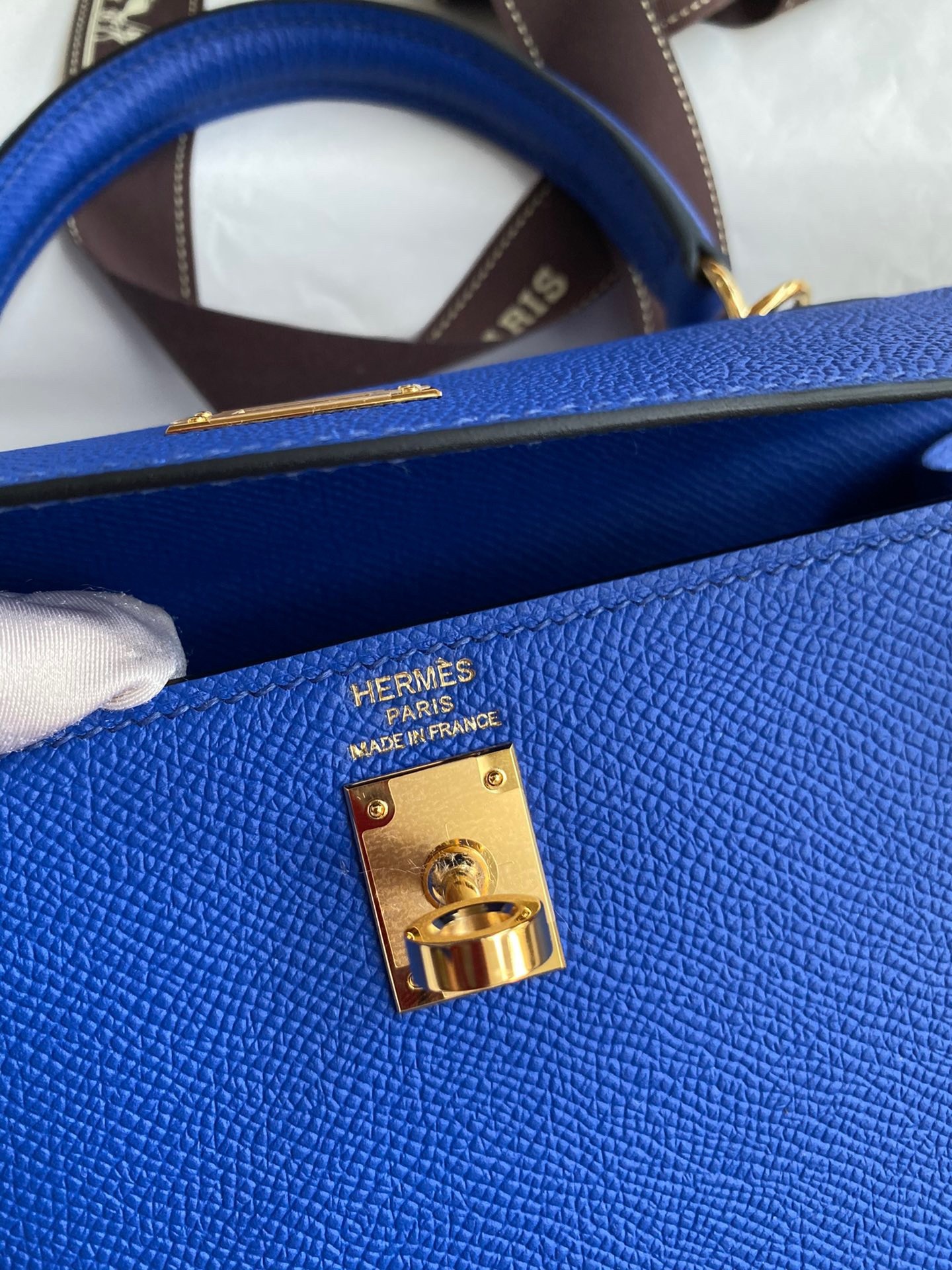 H**mes kelly sellier 25 handmade bag in blue france epsom calfskin