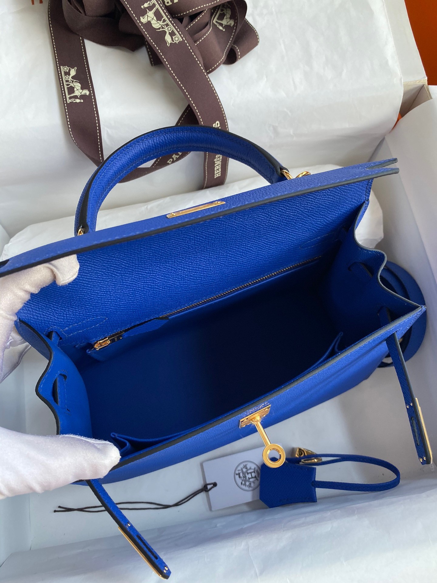 H**mes kelly sellier 25 handmade bag in blue france epsom calfskin
