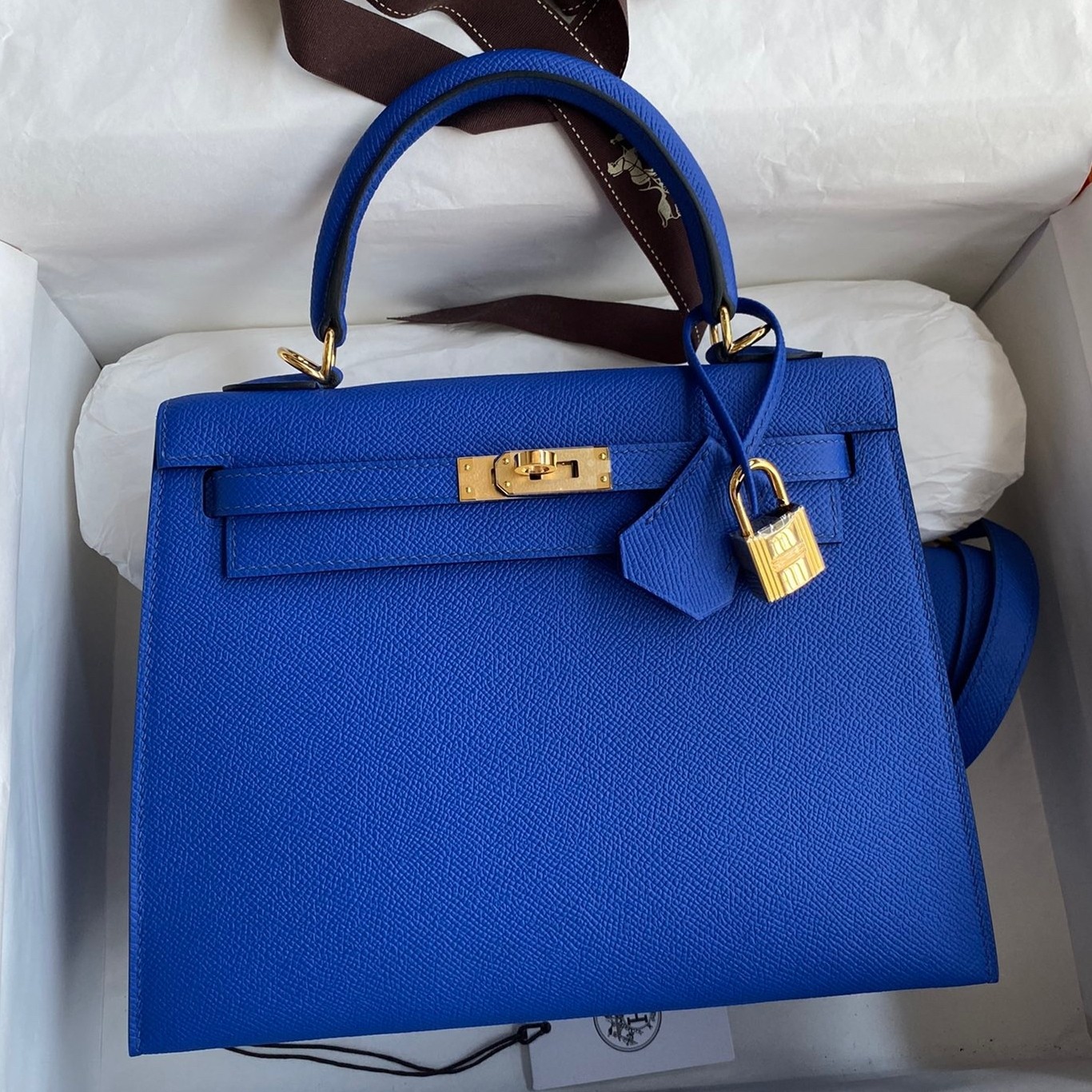 H**mes kelly sellier 25 handmade bag in blue france epsom calfskin