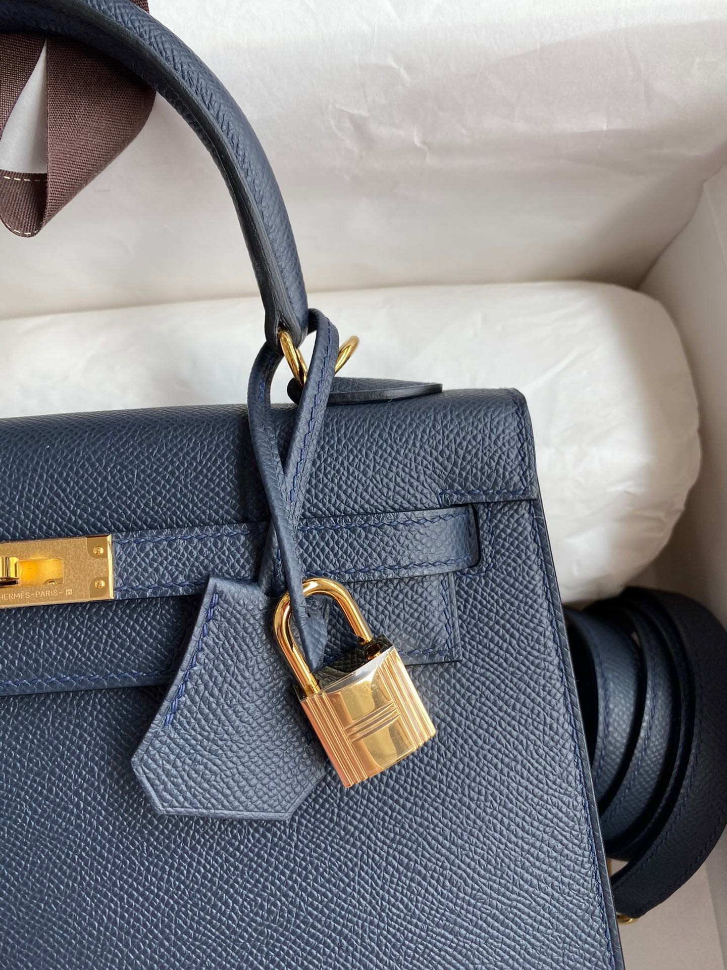 H**mes kelly sellier 25 handmade bag in blue indigo epsom calfskin