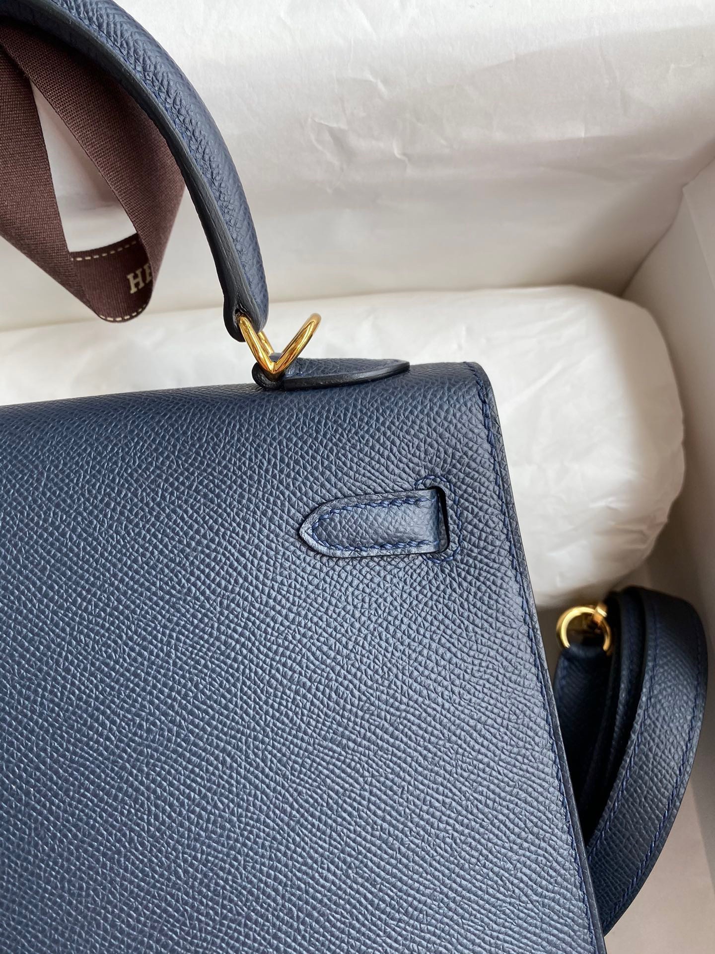 H**mes kelly sellier 25 handmade bag in blue indigo epsom calfskin