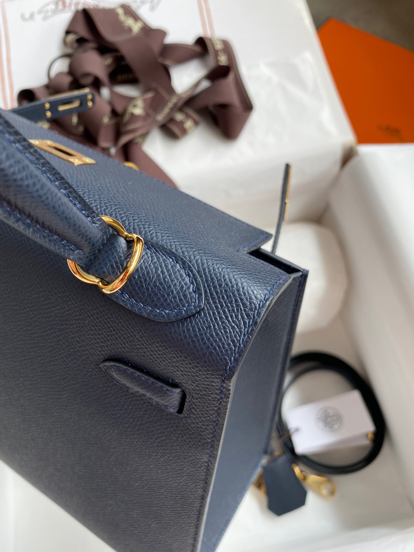 H**mes kelly sellier 25 handmade bag in blue indigo epsom calfskin