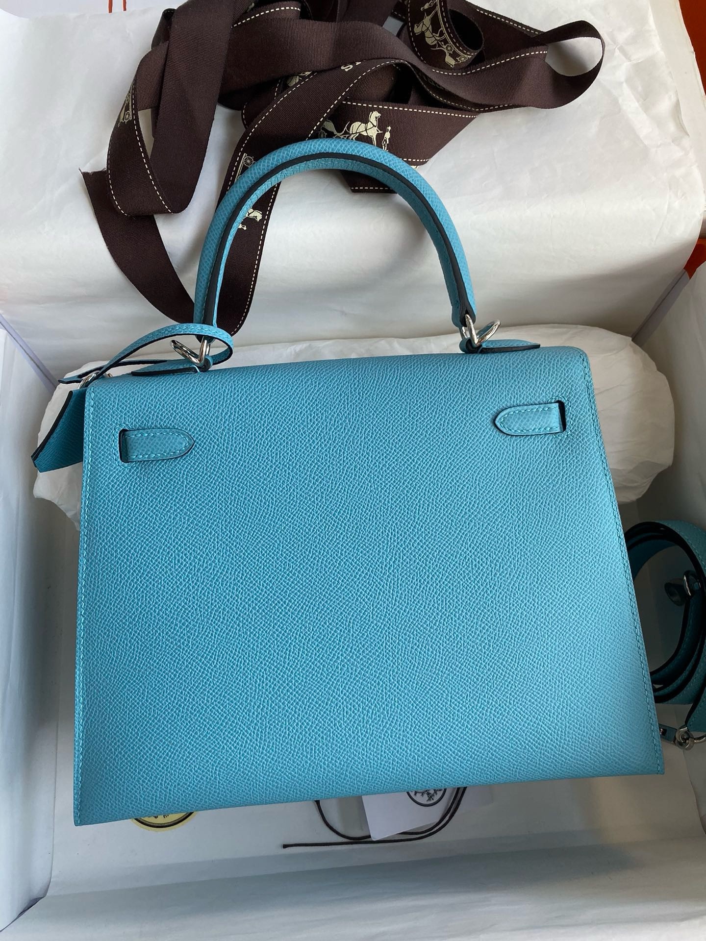 H**mes kelly sellier 25 handmade bag in blue du nord epsom calfskin