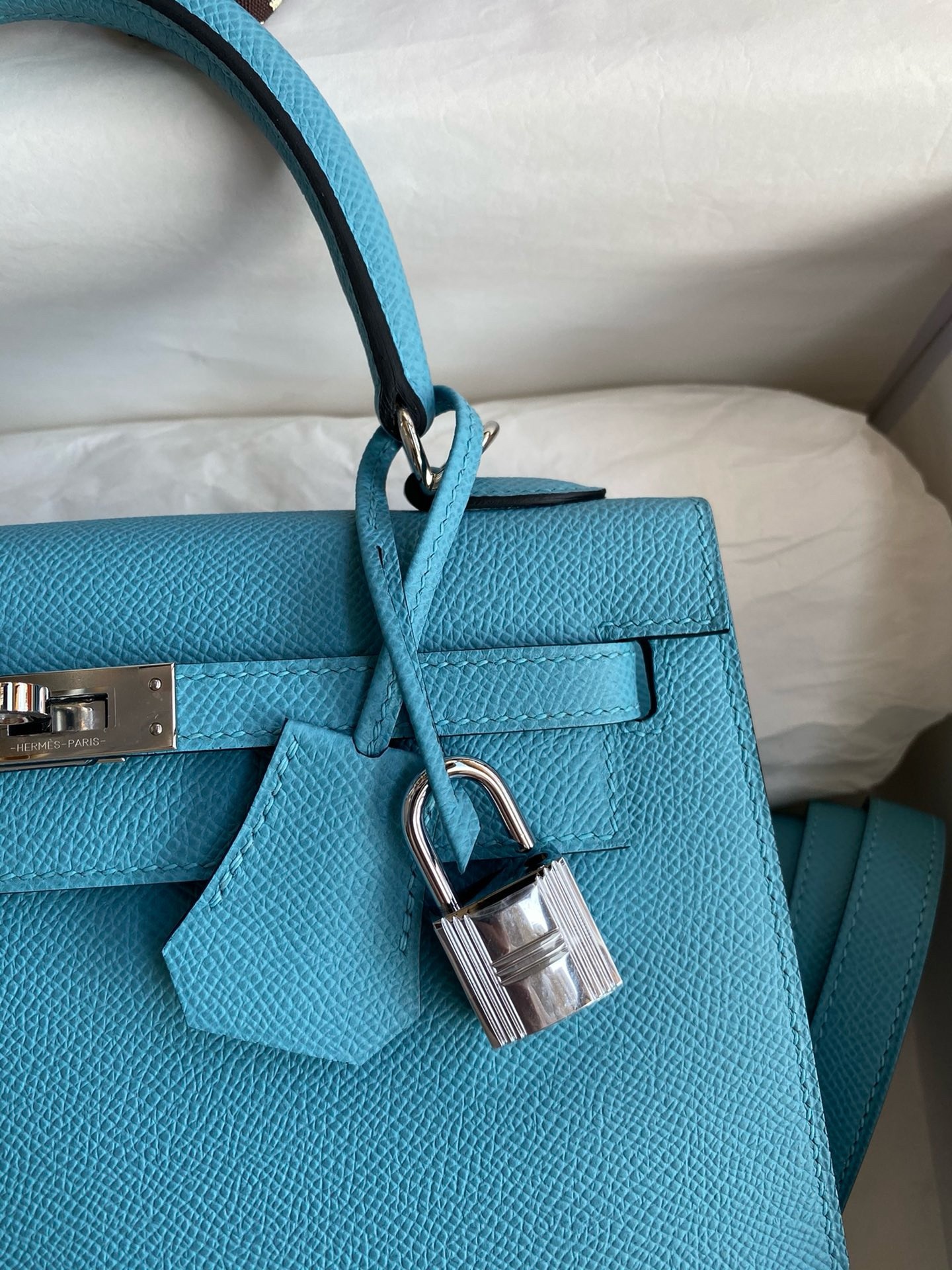 H**mes kelly sellier 25 handmade bag in blue du nord epsom calfskin