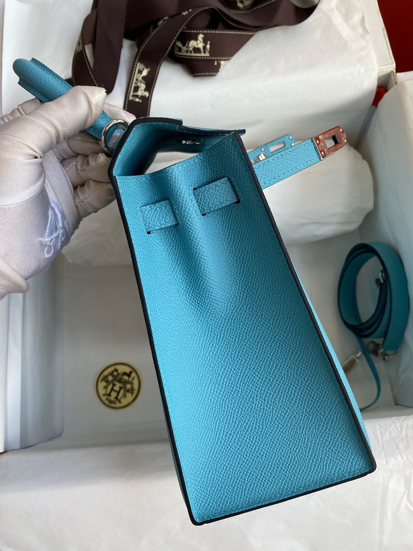 H**mes kelly sellier 25 handmade bag in blue du nord epsom calfskin