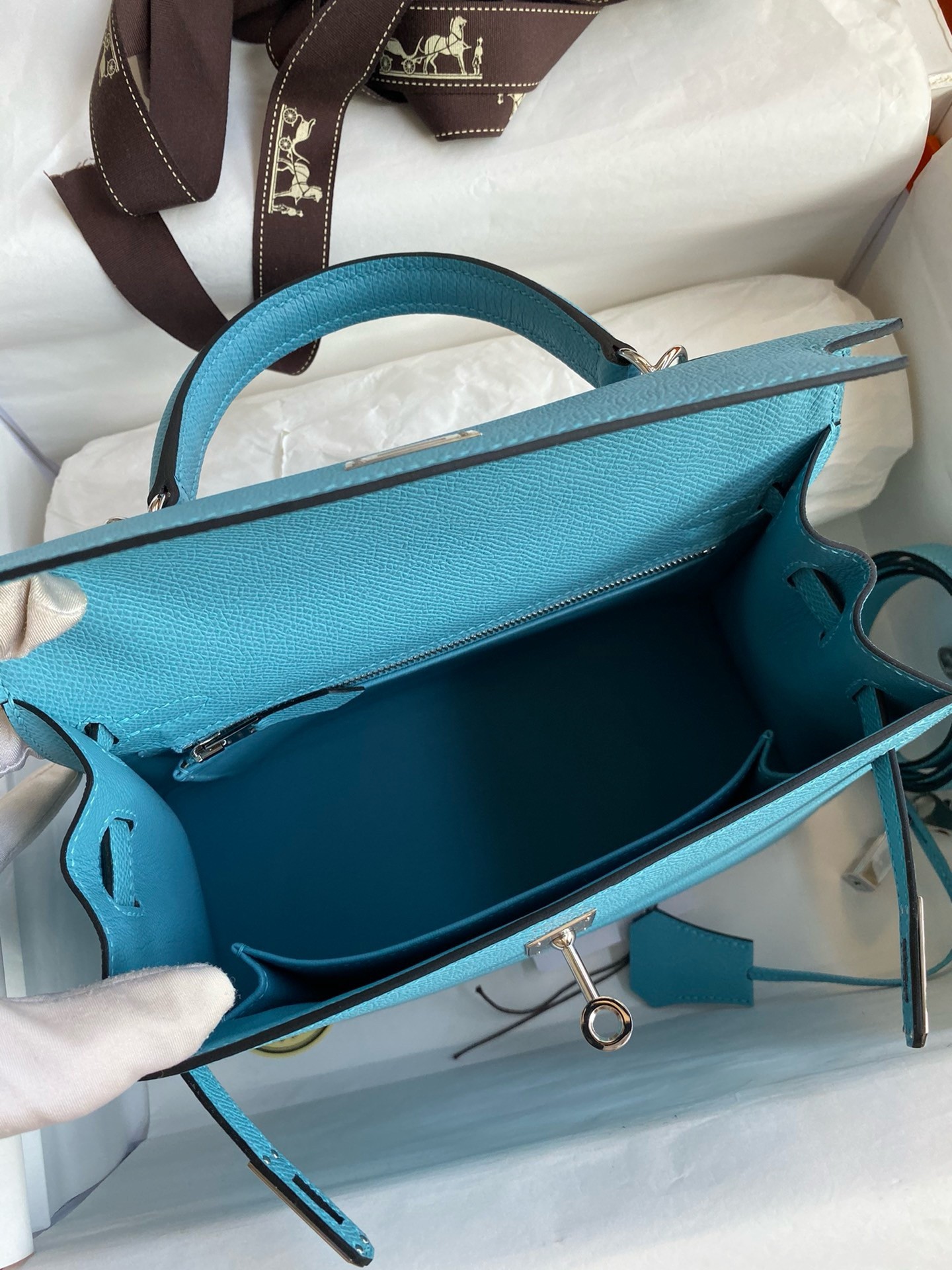 H**mes kelly sellier 25 handmade bag in blue du nord epsom calfskin