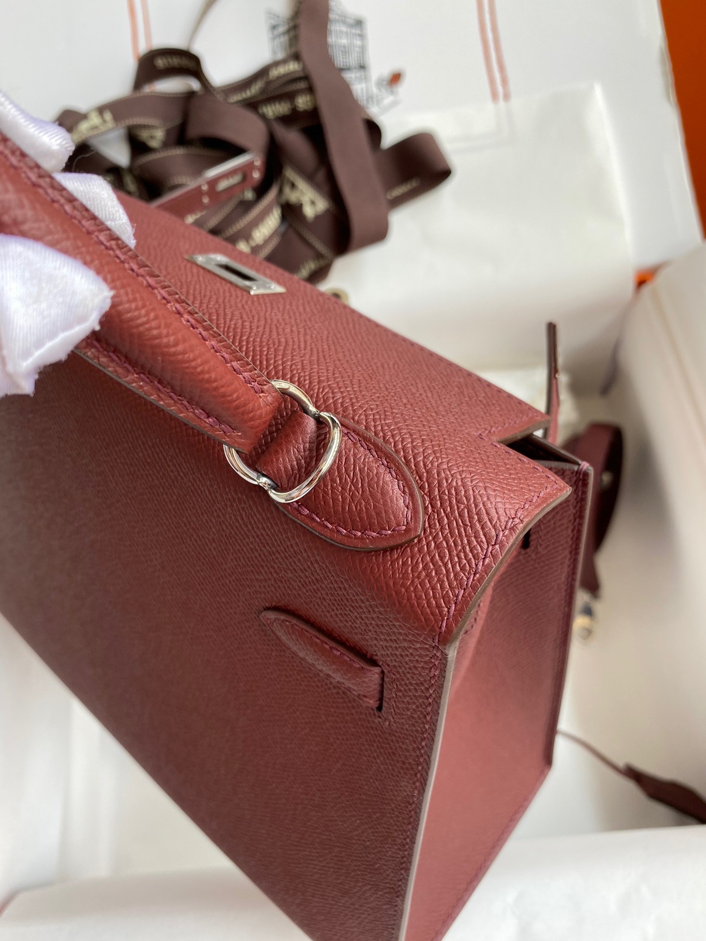 H**mes kelly sellier 25 handmade bag in bordeaux epsom calfskin