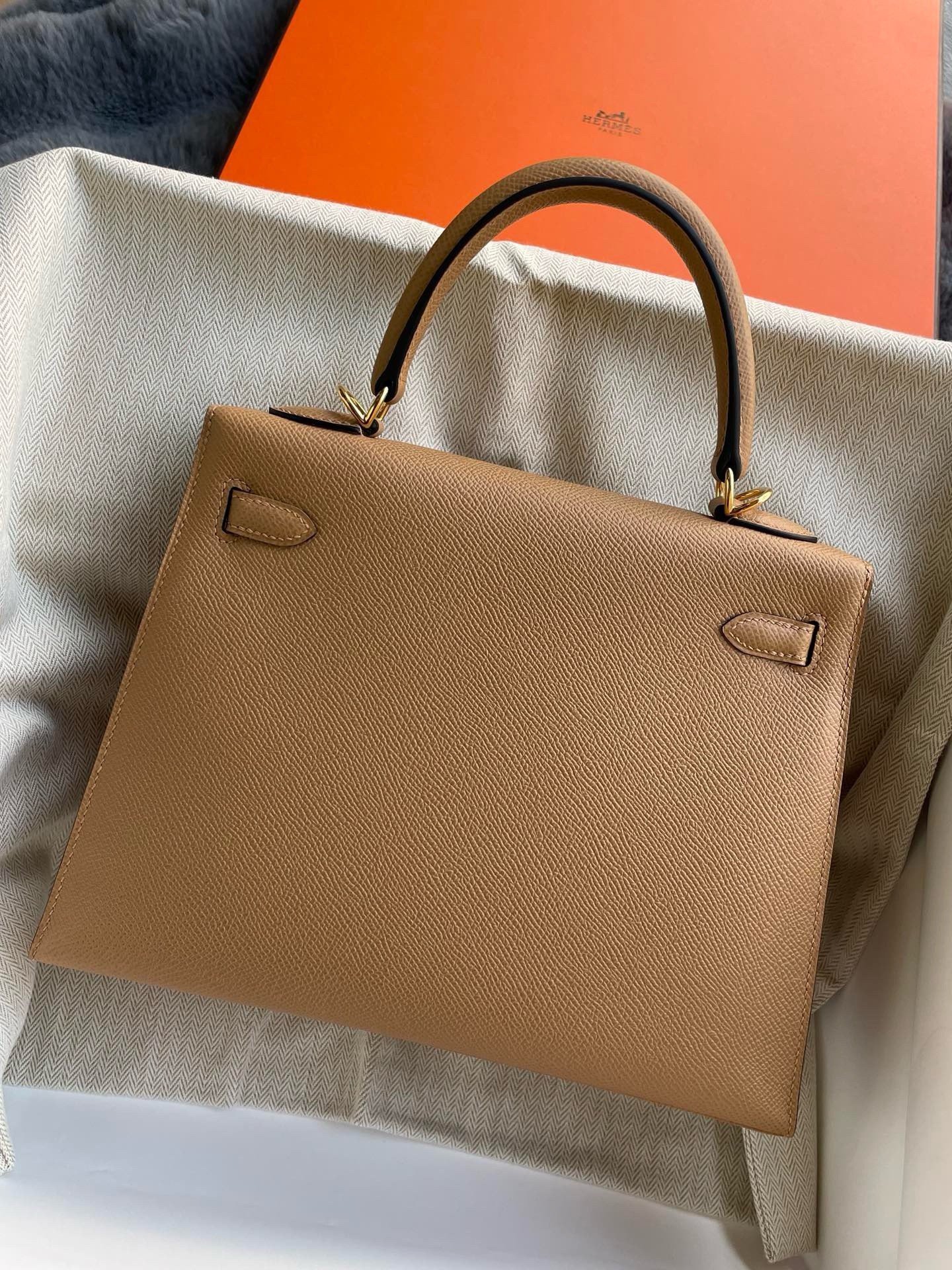 H**mes kelly sellier 25 handmade bag in chai epsom calfskin