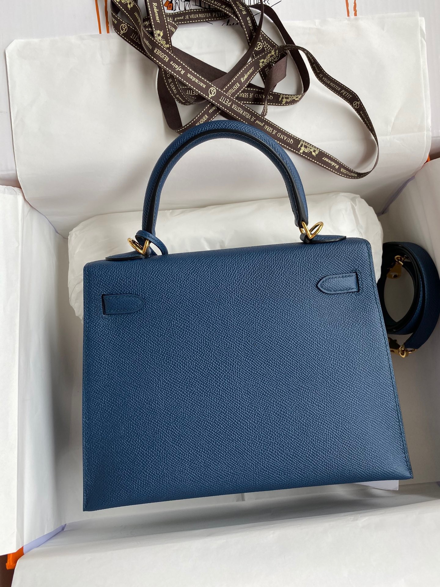 H**mes kelly sellier 25 handmade bag in deep blue epsom calfskin