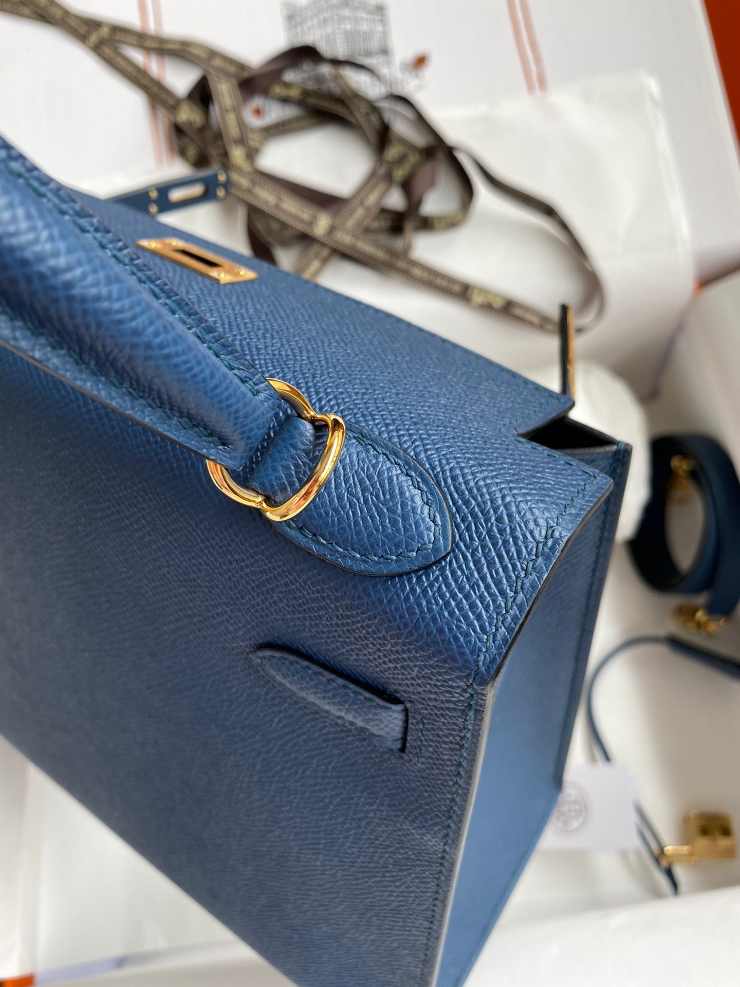 H**mes kelly sellier 25 handmade bag in deep blue epsom calfskin