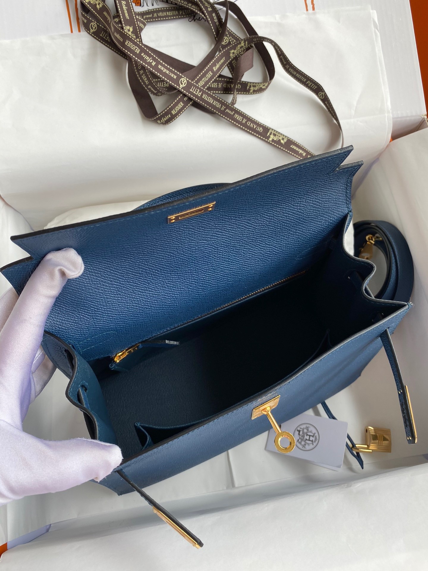 H**mes kelly sellier 25 handmade bag in deep blue epsom calfskin