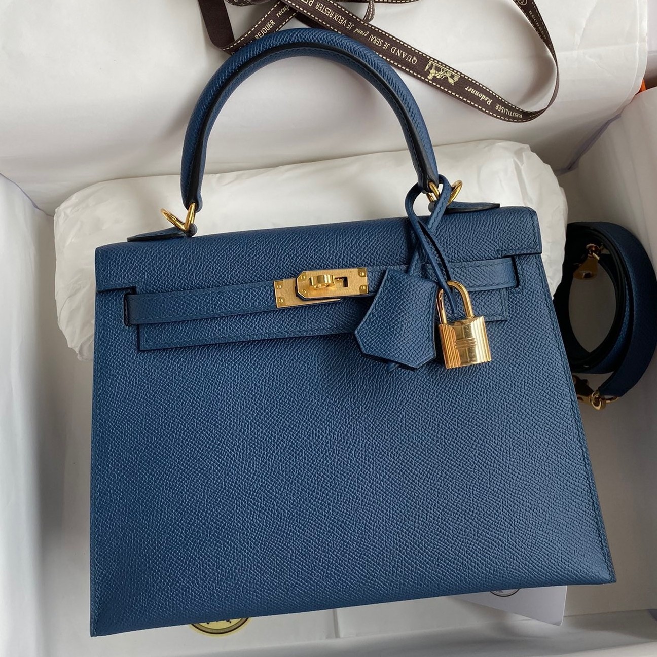 H**mes kelly sellier 25 handmade bag in deep blue epsom calfskin