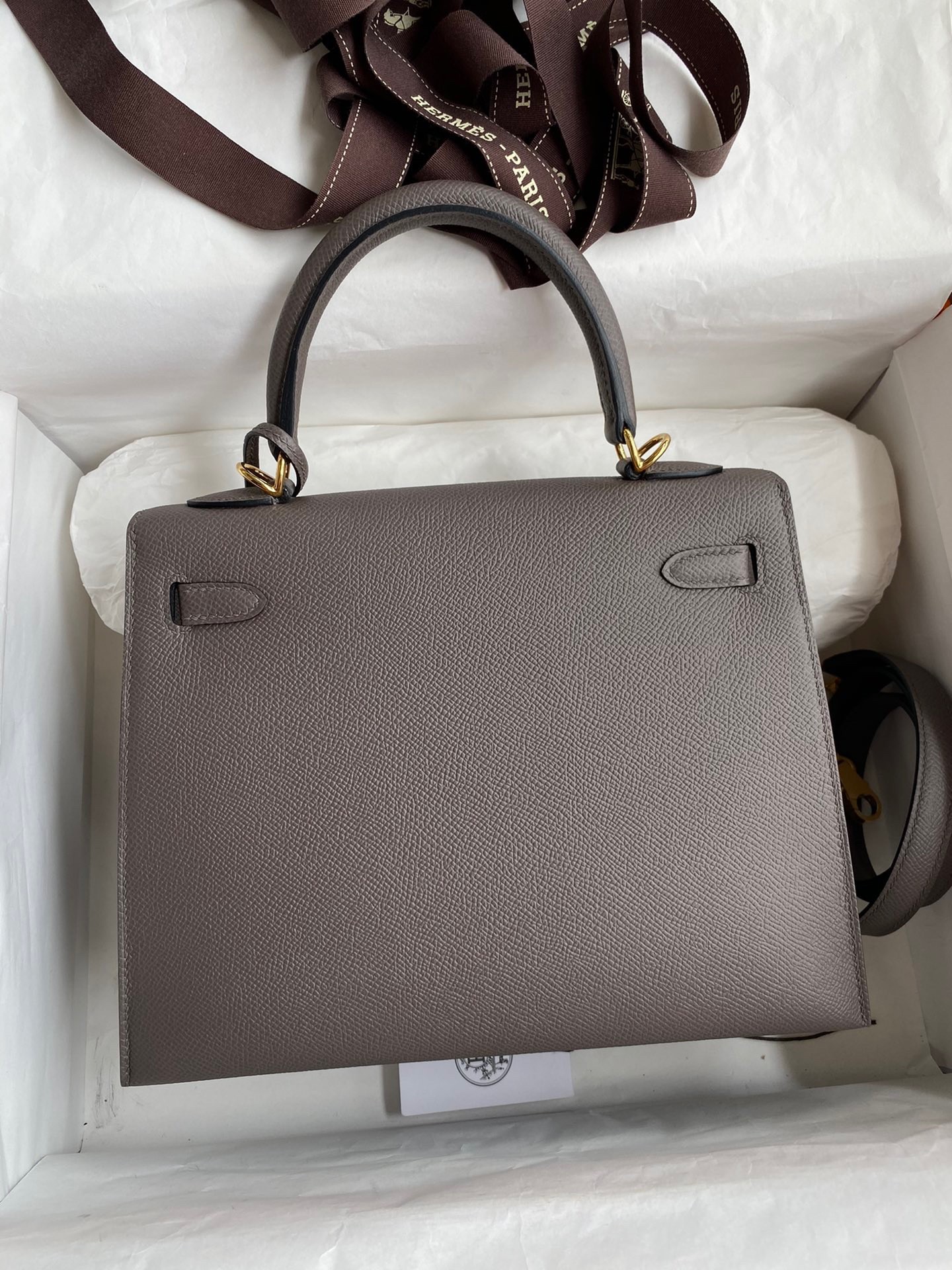 H**mes kelly sellier 25 handmade bag in etain epsom calfskin