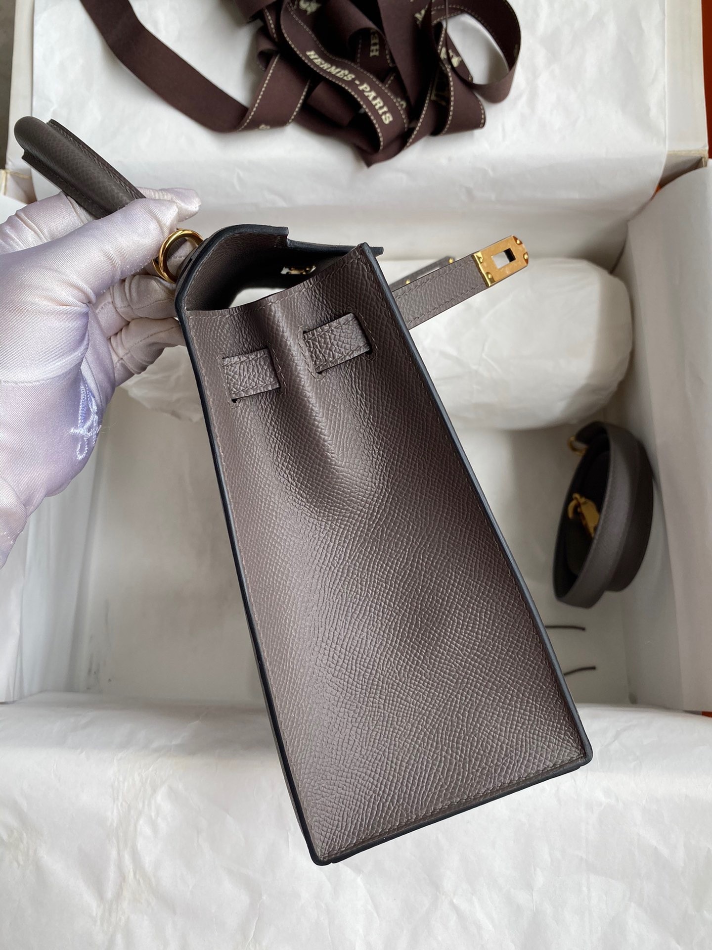 H**mes kelly sellier 25 handmade bag in etain epsom calfskin