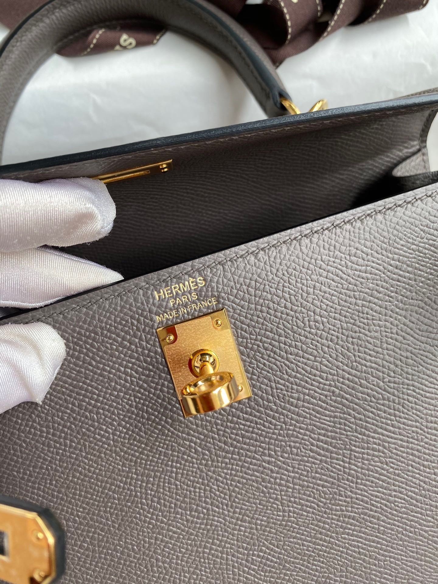 H**mes kelly sellier 25 handmade bag in etain epsom calfskin