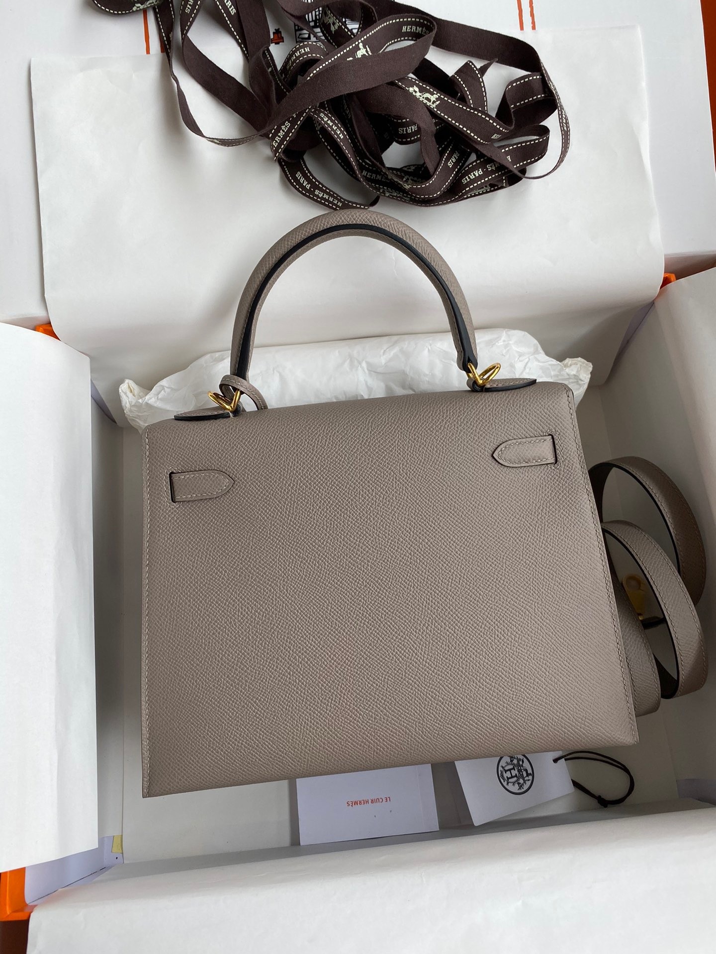 H**mes kelly sellier 25 handmade bag in gris asphalt epsom calfskin