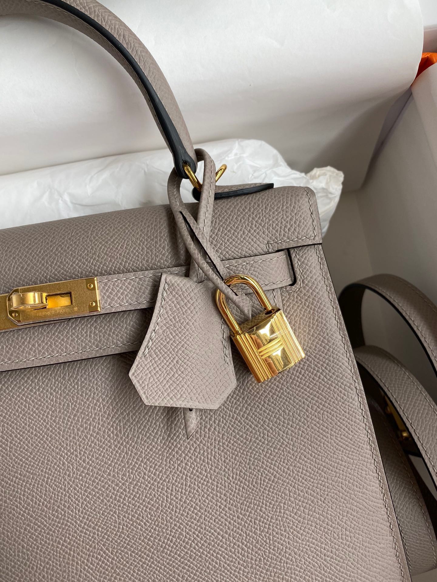 H**mes kelly sellier 25 handmade bag in gris asphalt epsom calfskin