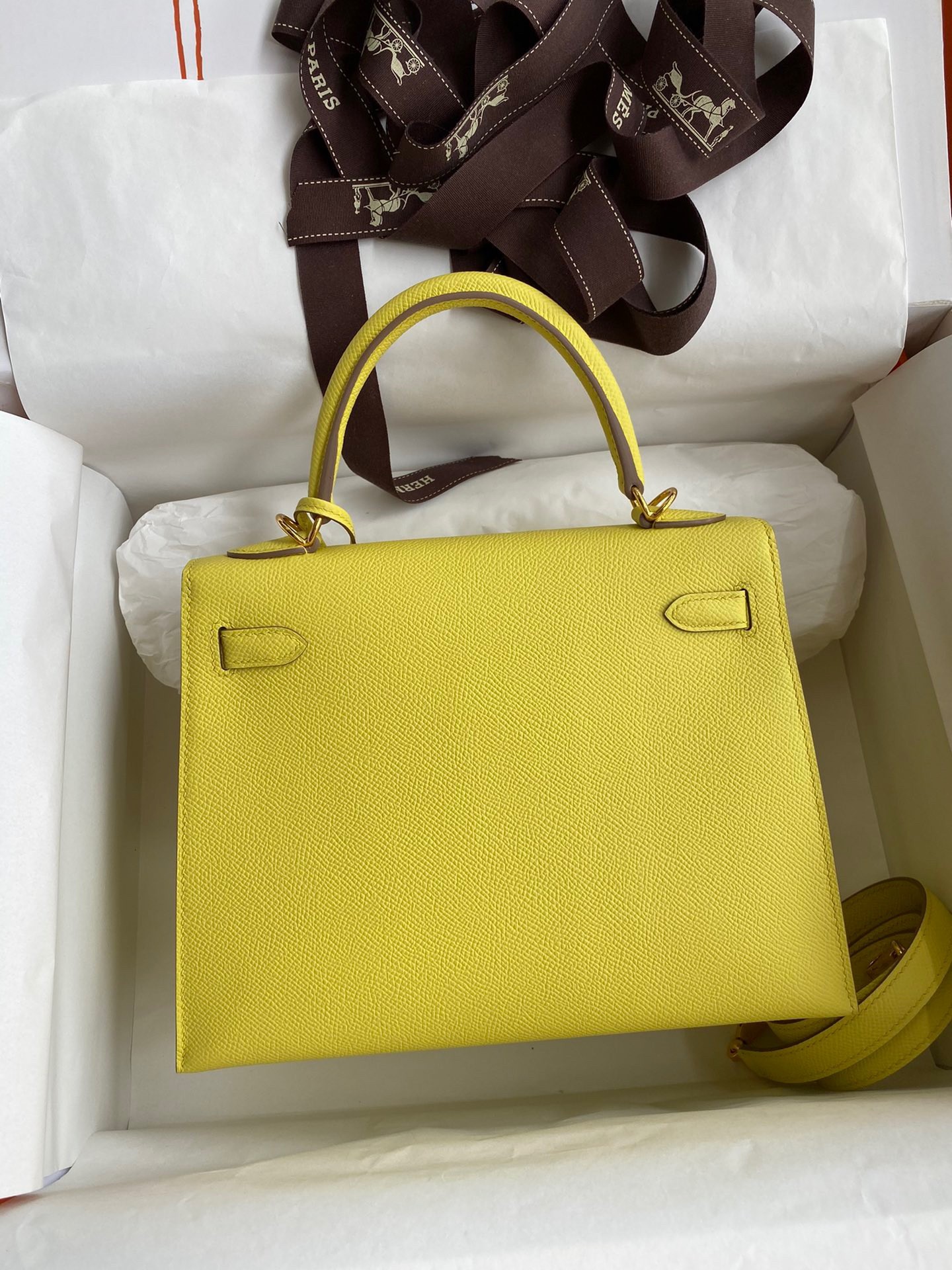 H**mes kelly sellier 25 handmade bag in lime epsom calfskin