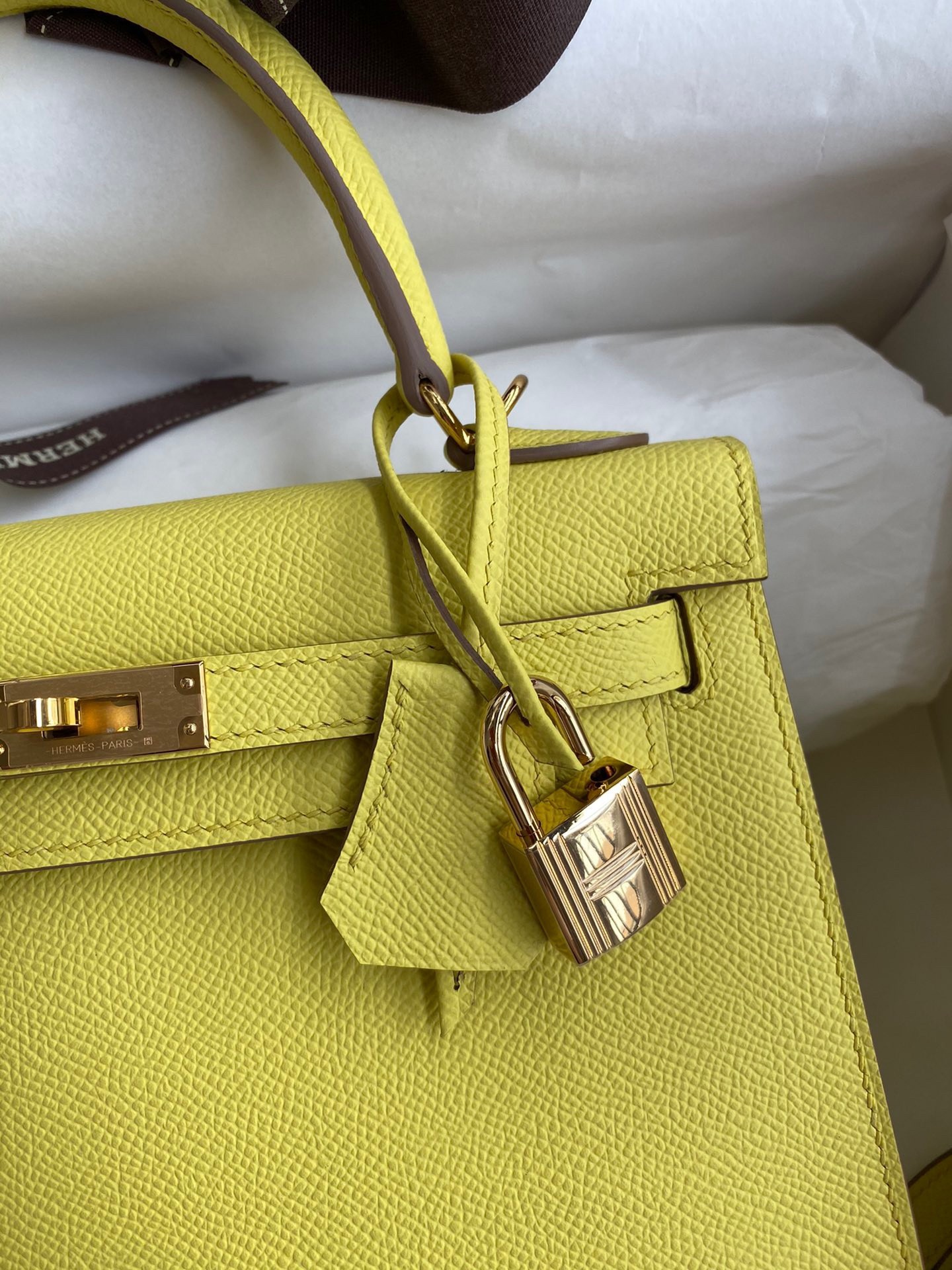 H**mes kelly sellier 25 handmade bag in lime epsom calfskin