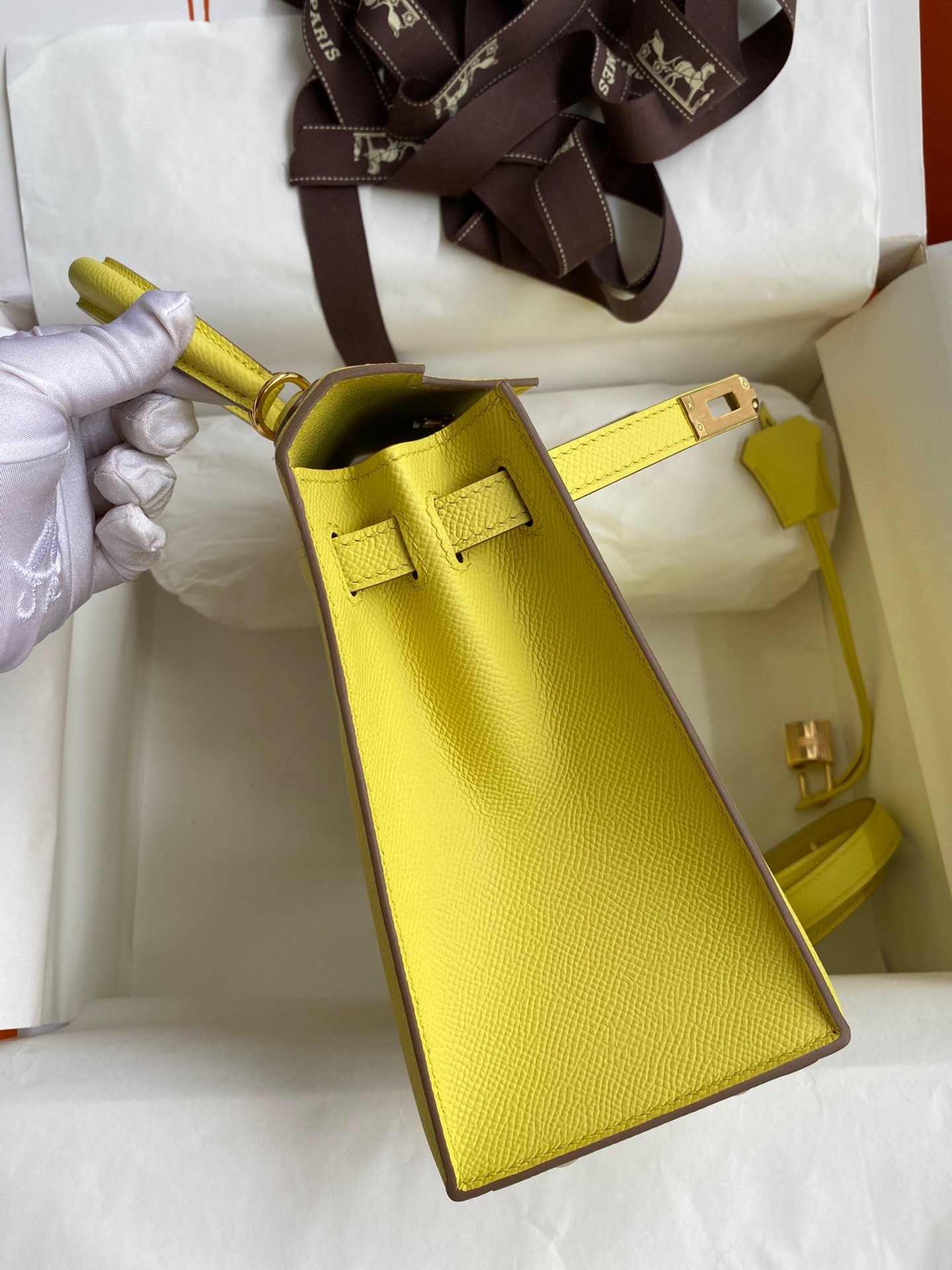 H**mes kelly sellier 25 handmade bag in lime epsom calfskin