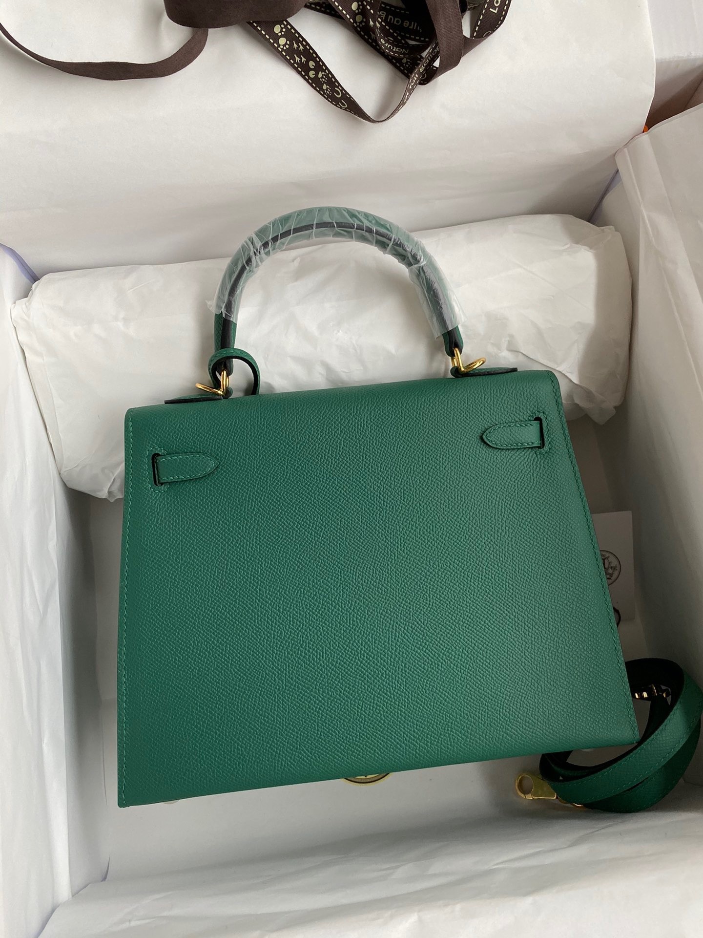 H**mes kelly sellier 25 handmade bag in malachite epsom calfskin