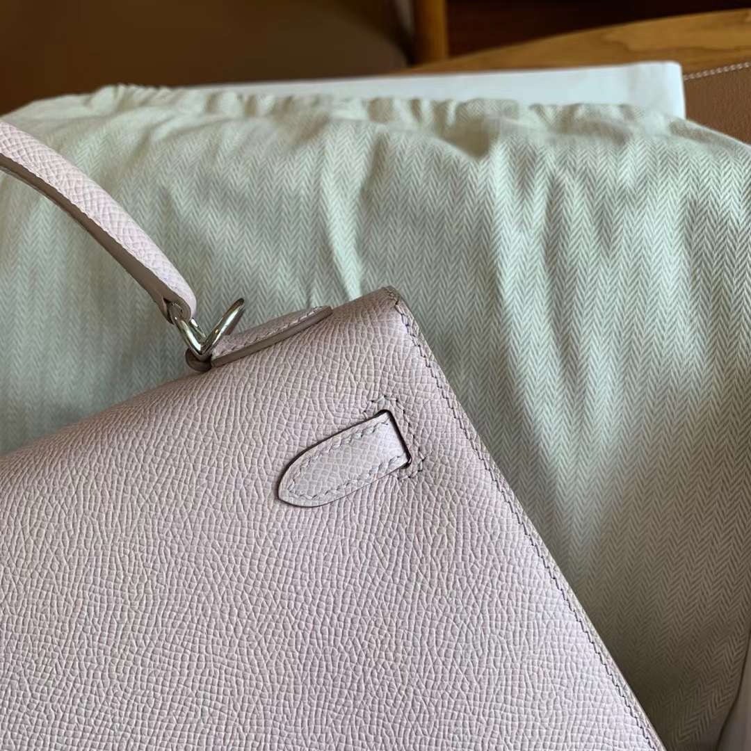 H**mes kelly sellier 25 handmade bag in mauve pale epsom calfskin