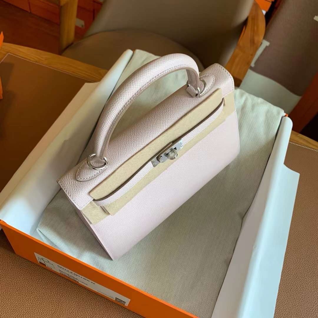 H**mes kelly sellier 25 handmade bag in mauve pale epsom calfskin