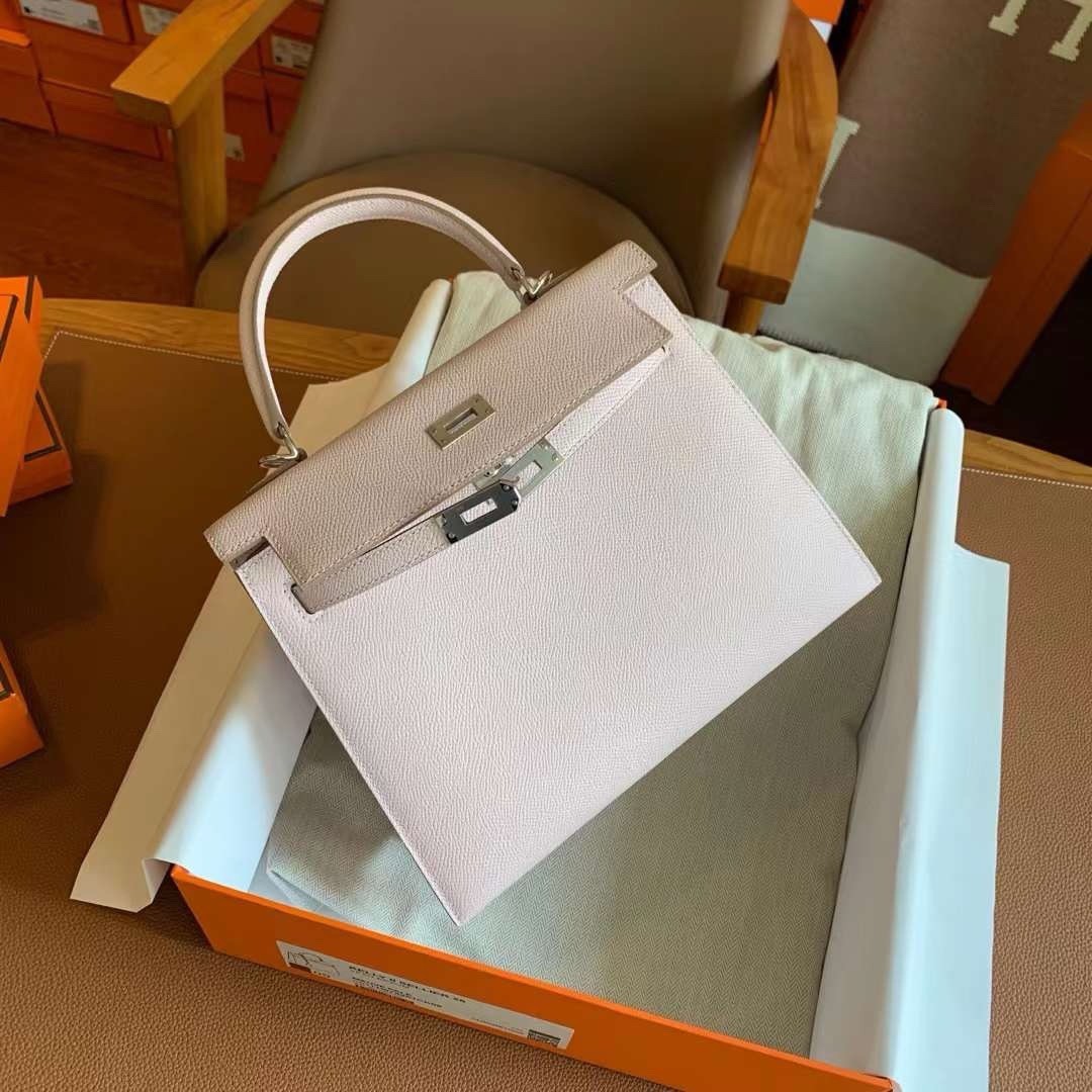 H**mes kelly sellier 25 handmade bag in mauve pale epsom calfskin